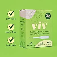 Vista 2 de Viv for Your V - Tampones de algodón orgánico Super, aplicador sin BPA, tampones no tóxicos, sin fragancia, aprobado por HSA FSA, 18