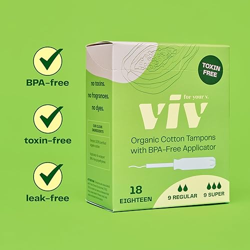 Miniatura 2 de Viv for Your V - Tampones de algodón orgánico Super, aplicador sin BPA, tampones no tóxicos, sin fragancia, aprobado por HSA FSA, 18 unidades