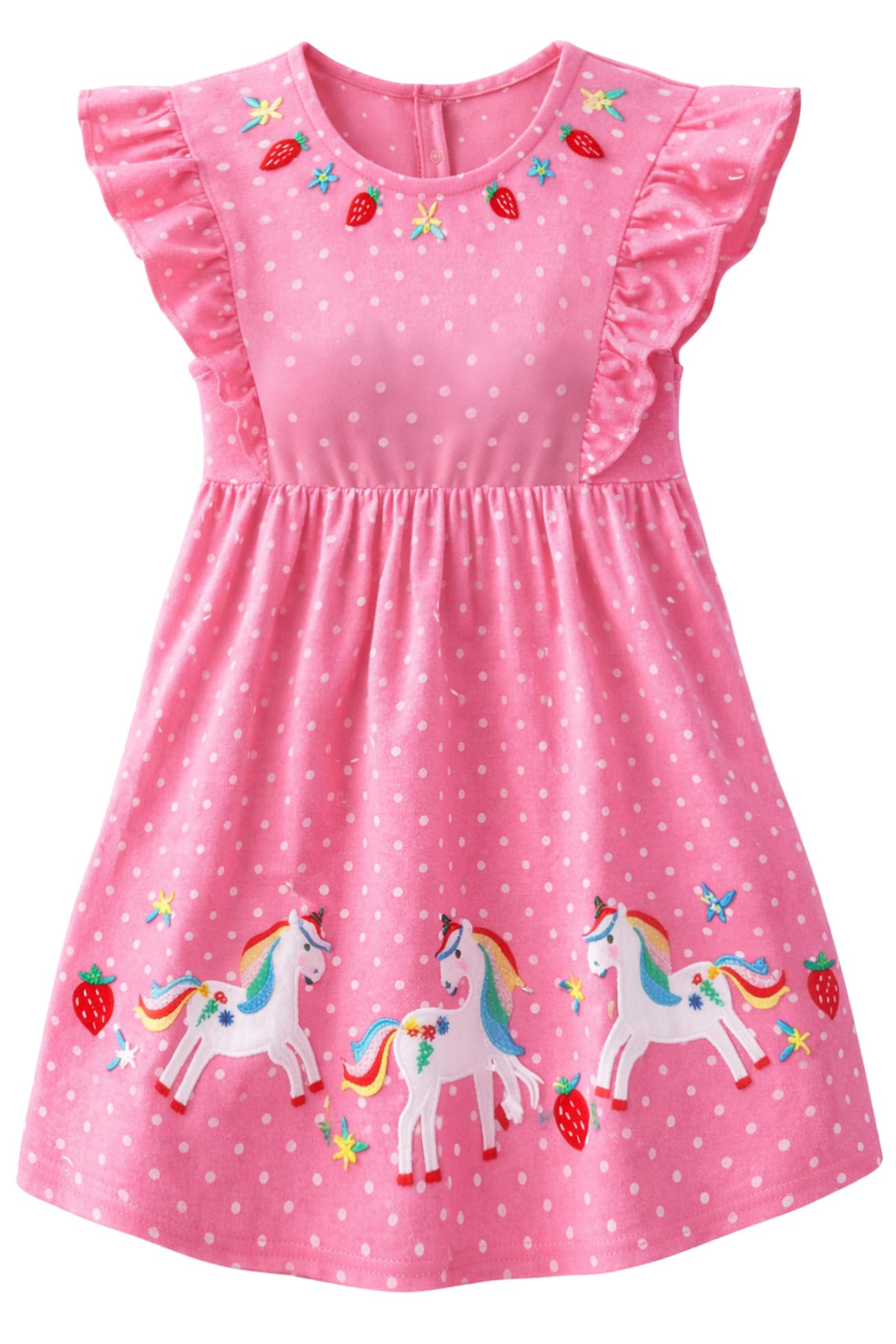 Alleen Prinzessin Kleid Mädchen aus 100% Baumwolle - Bequeme Sommerkleid mit Einhorn-Stickerei für Tägliches Tragen und Feste