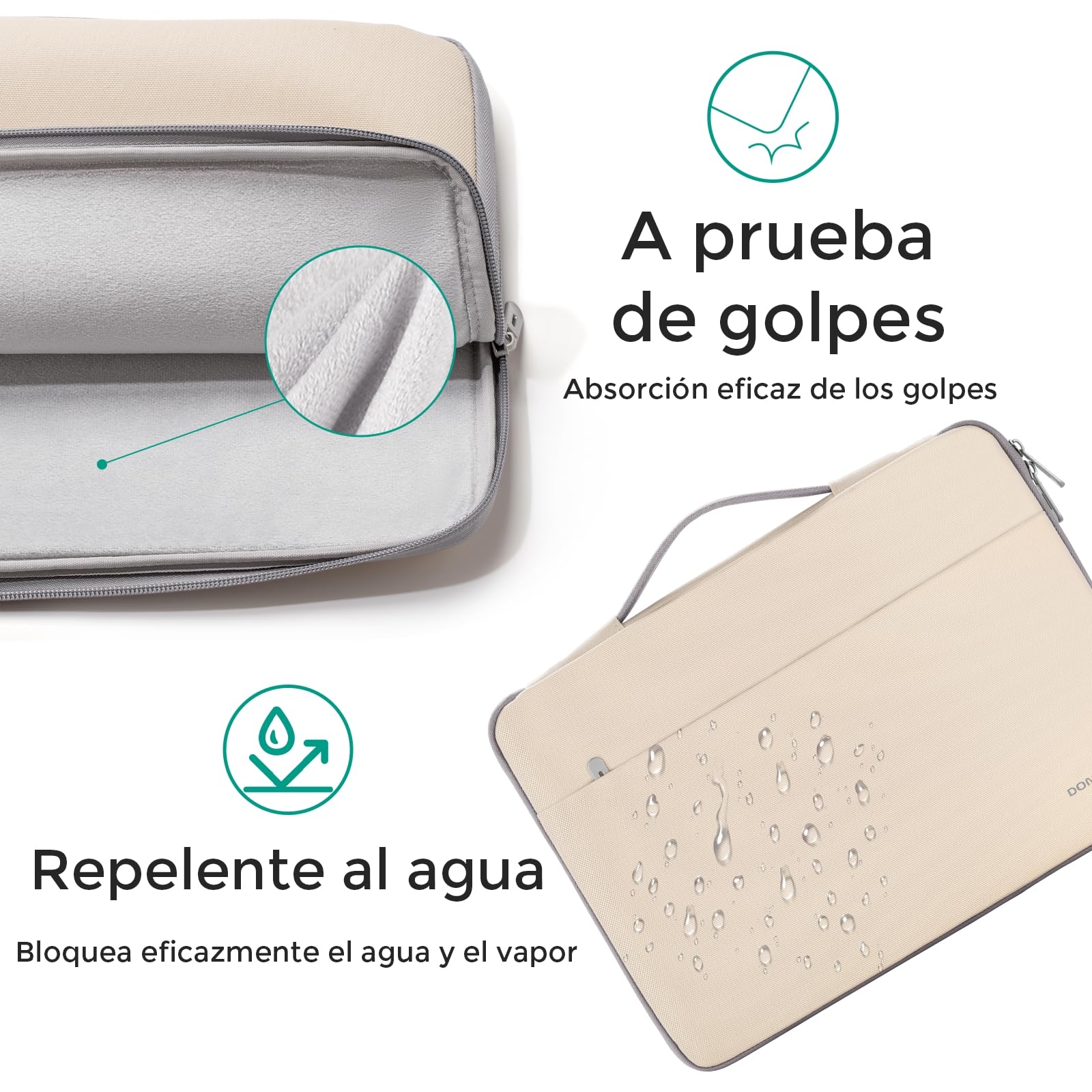 DOMISO 14 Pulgada Funda Ordenador Portátil Impermeable Protectora Bolsa con asa Portátil para 14" Lenovo ThinkPad A475 L480 T490s/Dell Latitude 5490 7490/HP ProBook 640 645,Beige
