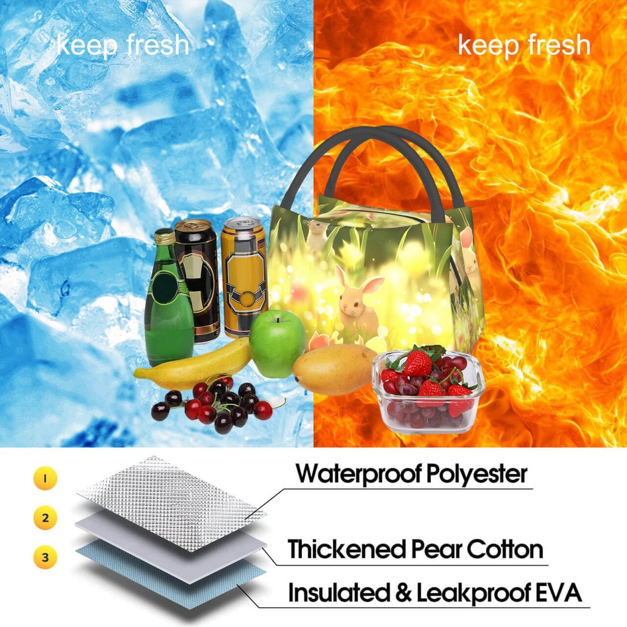 Cute Squirrel Lunch Bag for Women, Girls, Kids, Reusable Insulated Lunch Box for Work, Office, Picnic, Travel, School, Gifts