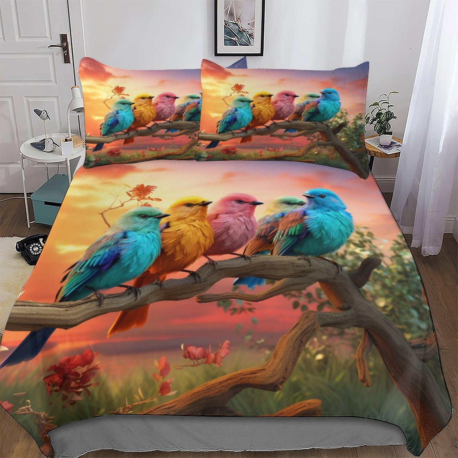 Housse de couette 200x200 oiseau mignon parure de lit zippée 3D