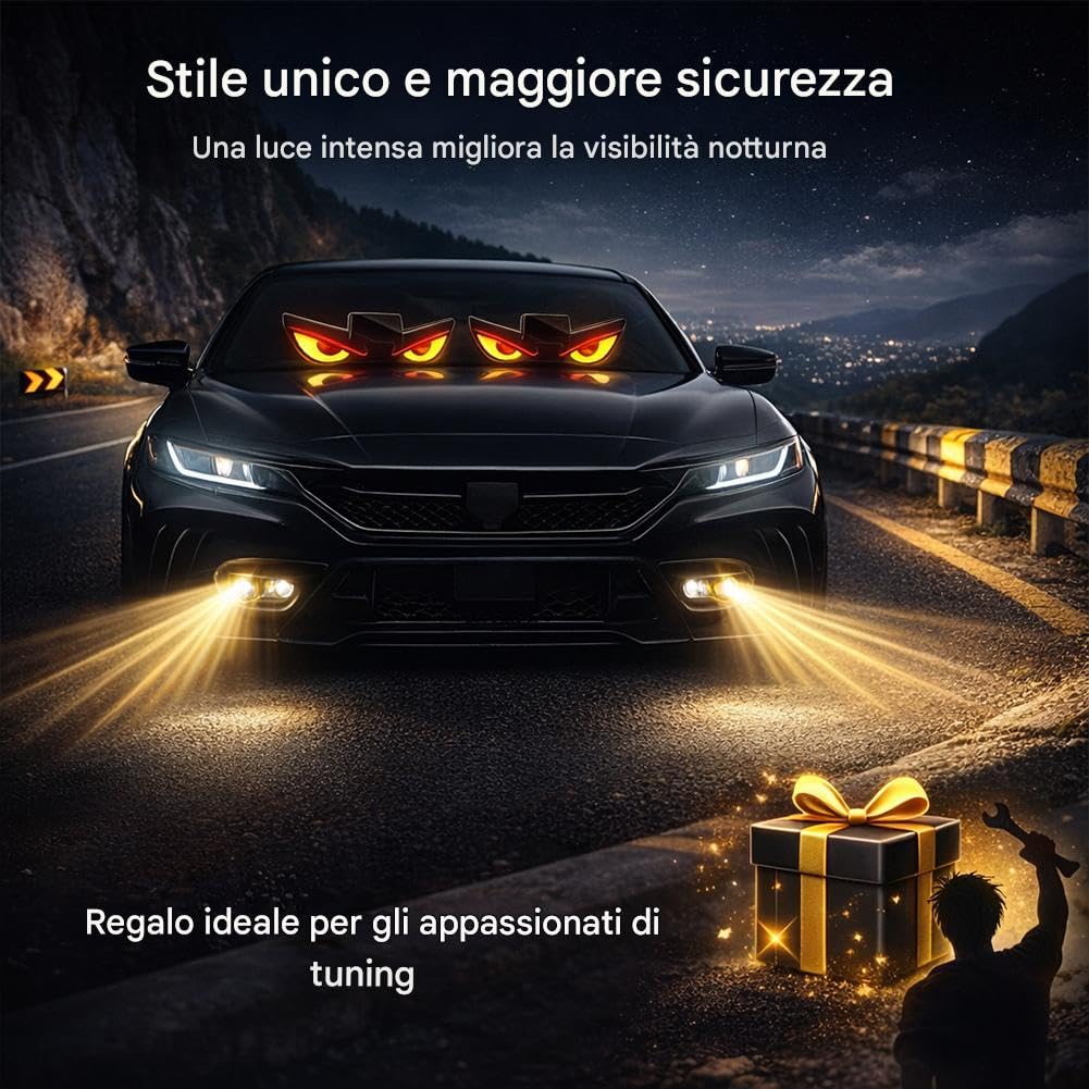 Confezione Da 2/4 Luci Led Solari a Forma Di Occhio Di Demone Per Finestrini Auto,Modalità Lampeggiante e Pulsante Attivate, Luce Ad Alta Luminosità Per Parabrezza Per Decorazione Auto (F)