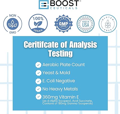 Miniatura 2 de BoostCeuticals Tocoferol vegano de vitamina e gamma | 180 mg gamma e por porción | Apoyo a la inmunidad antioxidante | Sin OGM Sin estearato de