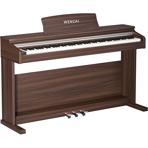 WENCAI 88 Keys Digital Piano Hammer Action Weighted Keyboard Piano, Full Size Upright Electric Piano, Wooden Electronic Piano for Beginner Professional, MIDI-USB Support, 3 Pedals, Sub Brown