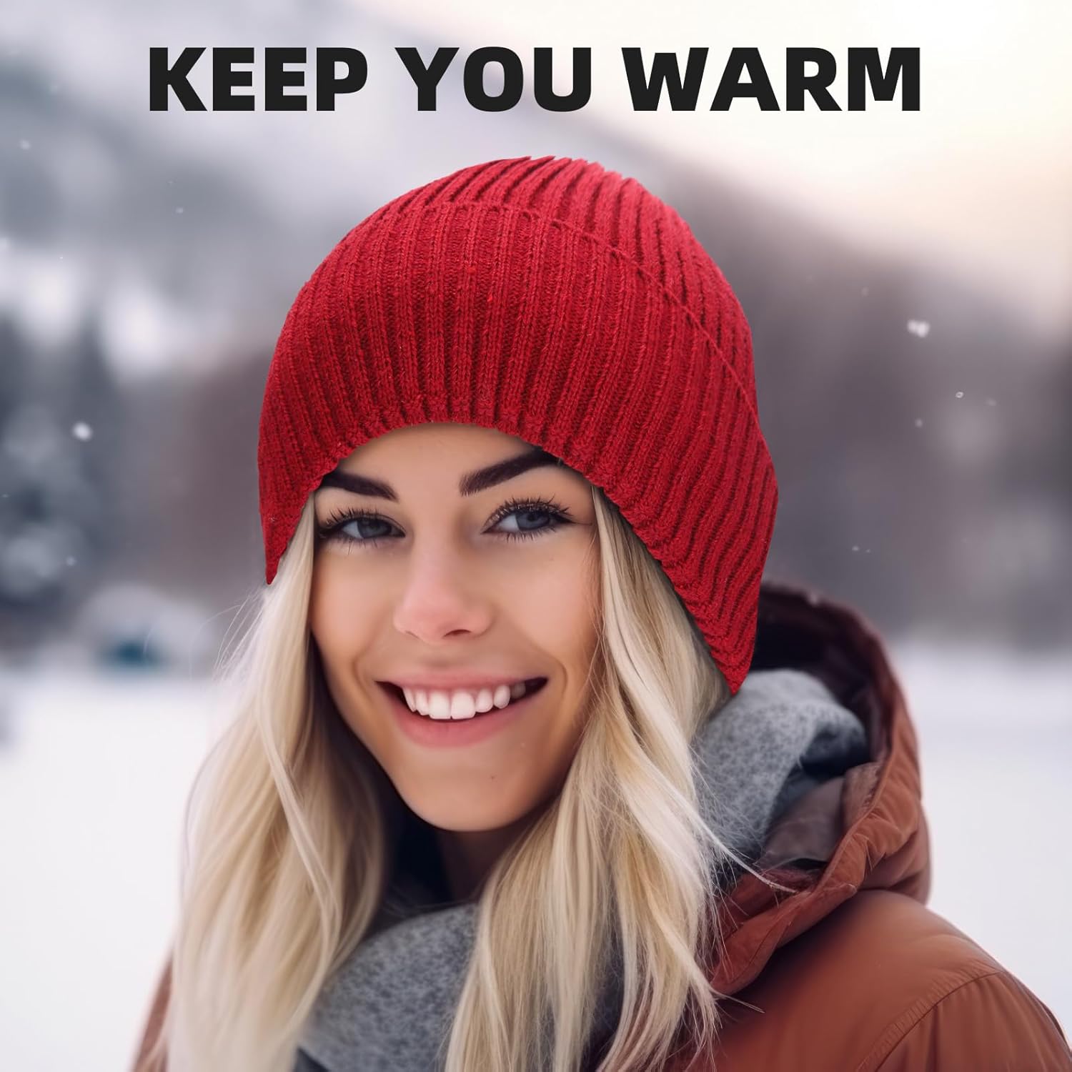 Cuffbow 6 Pcs Knit Beanies Women Warm Thermal Thick Winter Hat Unisex Snow Caps Fleece Lined Cold Weather Soft Skull Cap for Men and Women, 6 Colors - Image 3