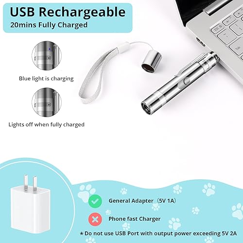 Miniatura 6 de Puntero de juguete para gatos de interior, juguetes recargables por USB con 7 patrones ajustables, juguetes interactivos de persecución para gatos y