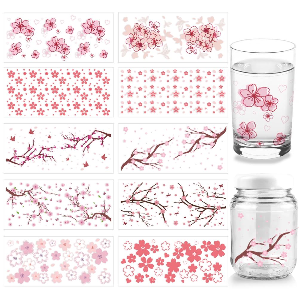 arricraft 10 Sheets Floral Blossoms UV DTF Cup Wrap for 16OZ Glass, Flowers Butterflies Branchs Rub on Decals PVC Transfer Stickers for DIY Cups Bottles Funiture Wood Garden Crafts Women
