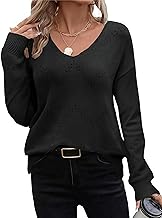 Zeagoo Pull Femme Élégant Pull à Col en V Automne Pull en Crochet Manches Longues Mode Pull Uni Décontracté Hauts S-XXL