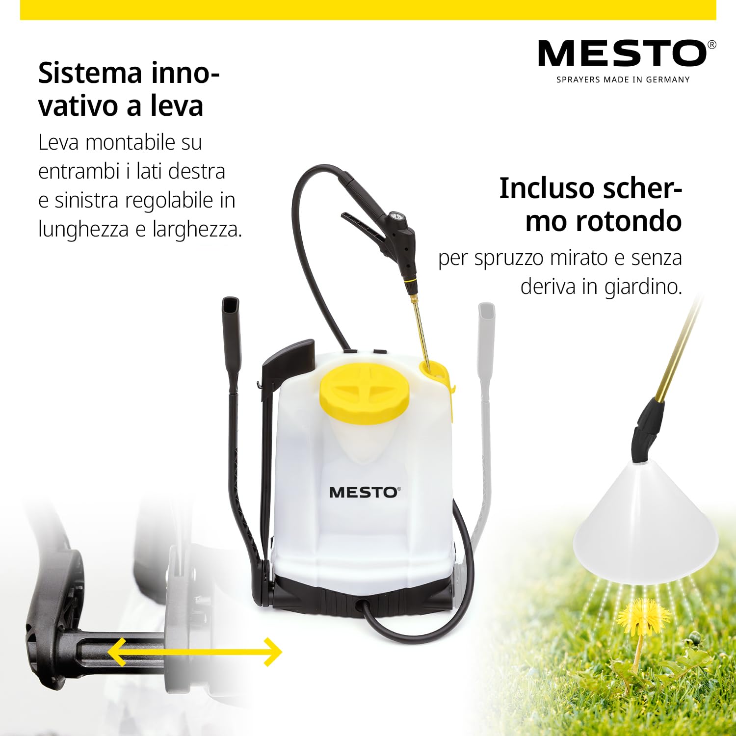 MESTO RS125 Pompa irroratrice a spalla 12 L con schermo di spruzzo rotondo | Spruzzatore a pressione 6 bar | Nebulizzatore piante per giardino e diserbo | Attrezzature da giardinaggio