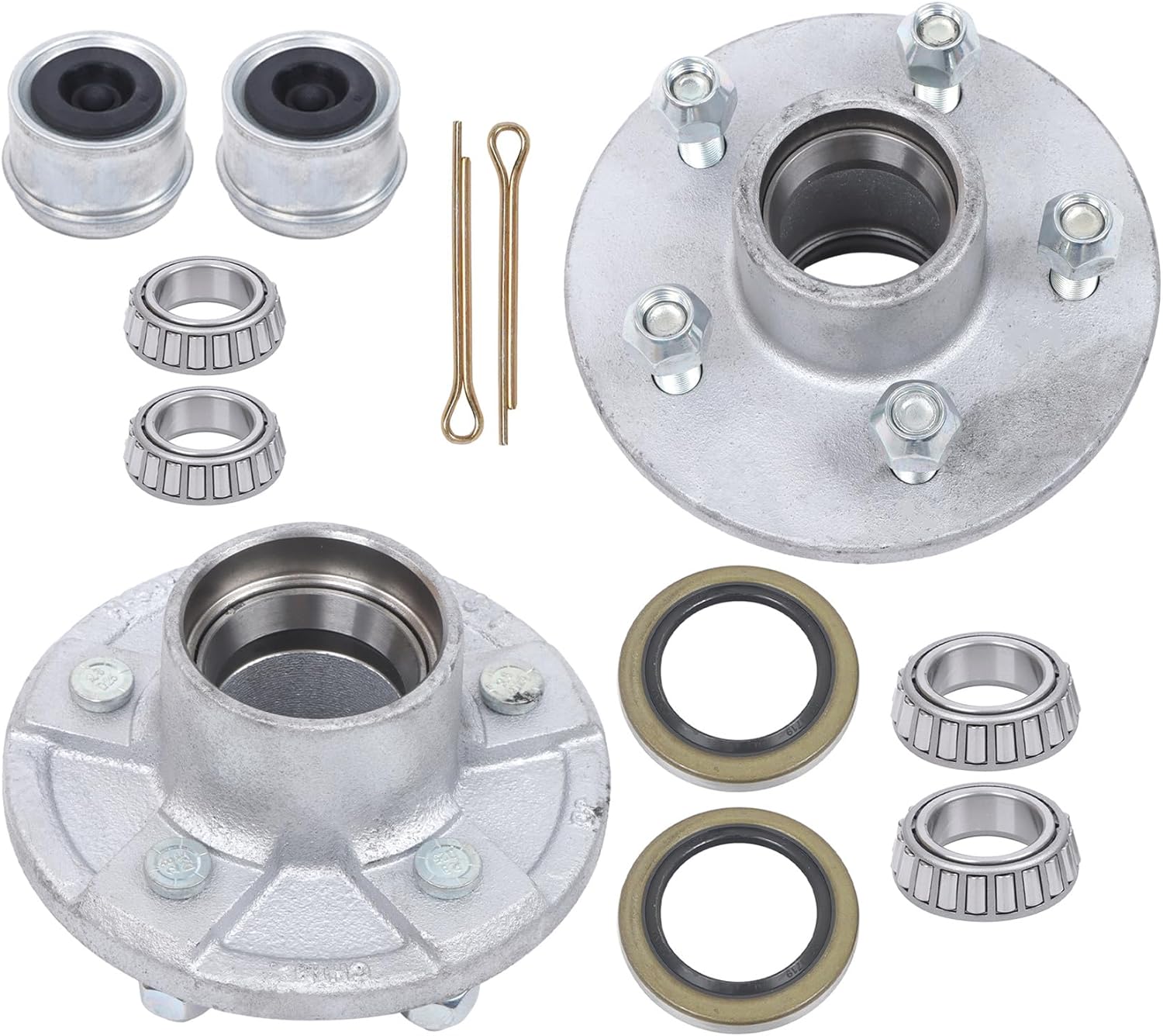 GXYWADY 2 Sets 5 on 4.5 Inch Galvanized Trailer Hub Kit Replacement for 3500 lbs 84 Spindle with Trailer Bearing Kit (5 Pieces/Set)