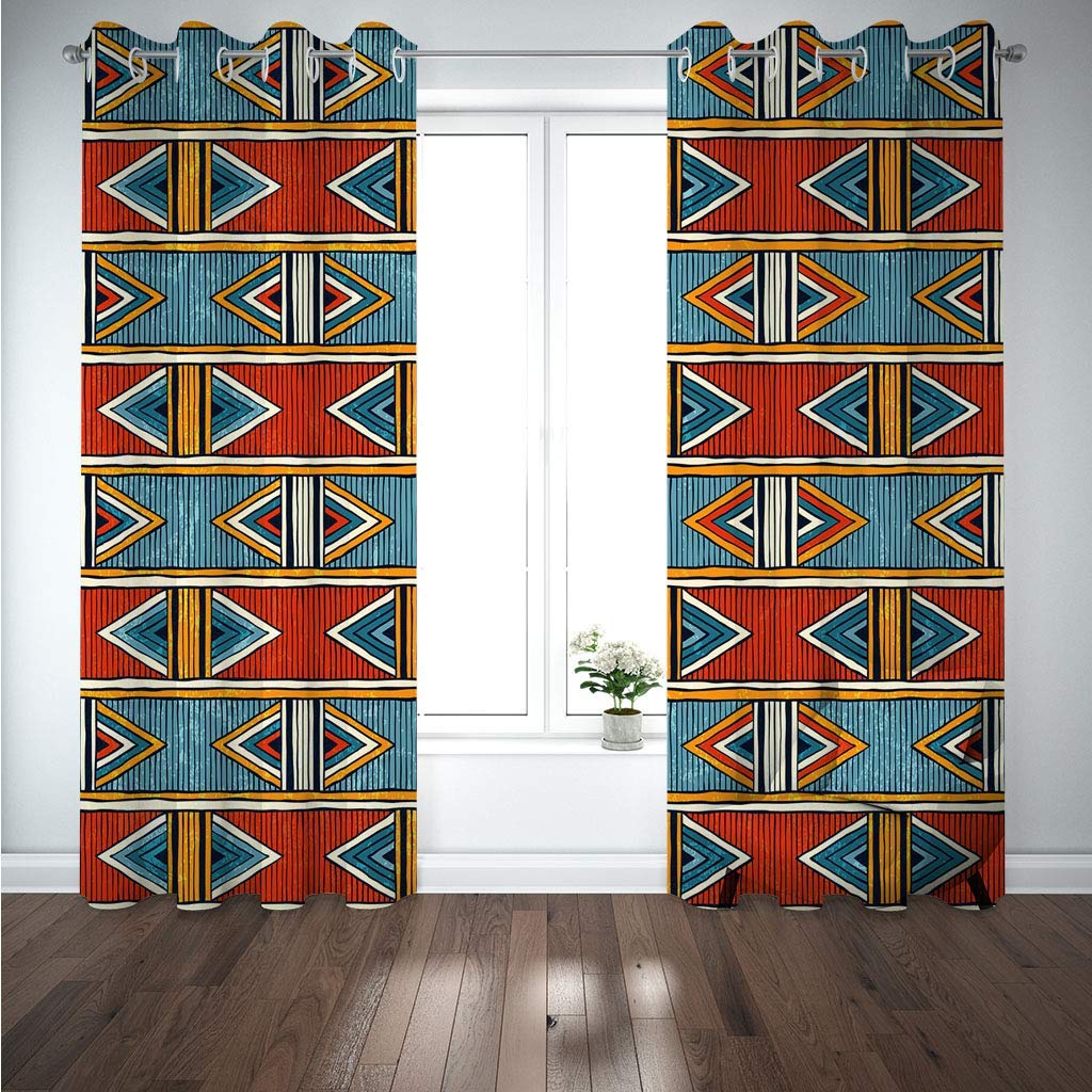 Cortinas Opacas Con Ojales Habitacion Ventanas Salon Cocina Dormitorio Infantil Niño Niña Cortinas Termicas Aislantes Frio Y Calor 2 Piezas 3D Rayas Geométricas Rojas Y Azules Patrón Decoración Hog