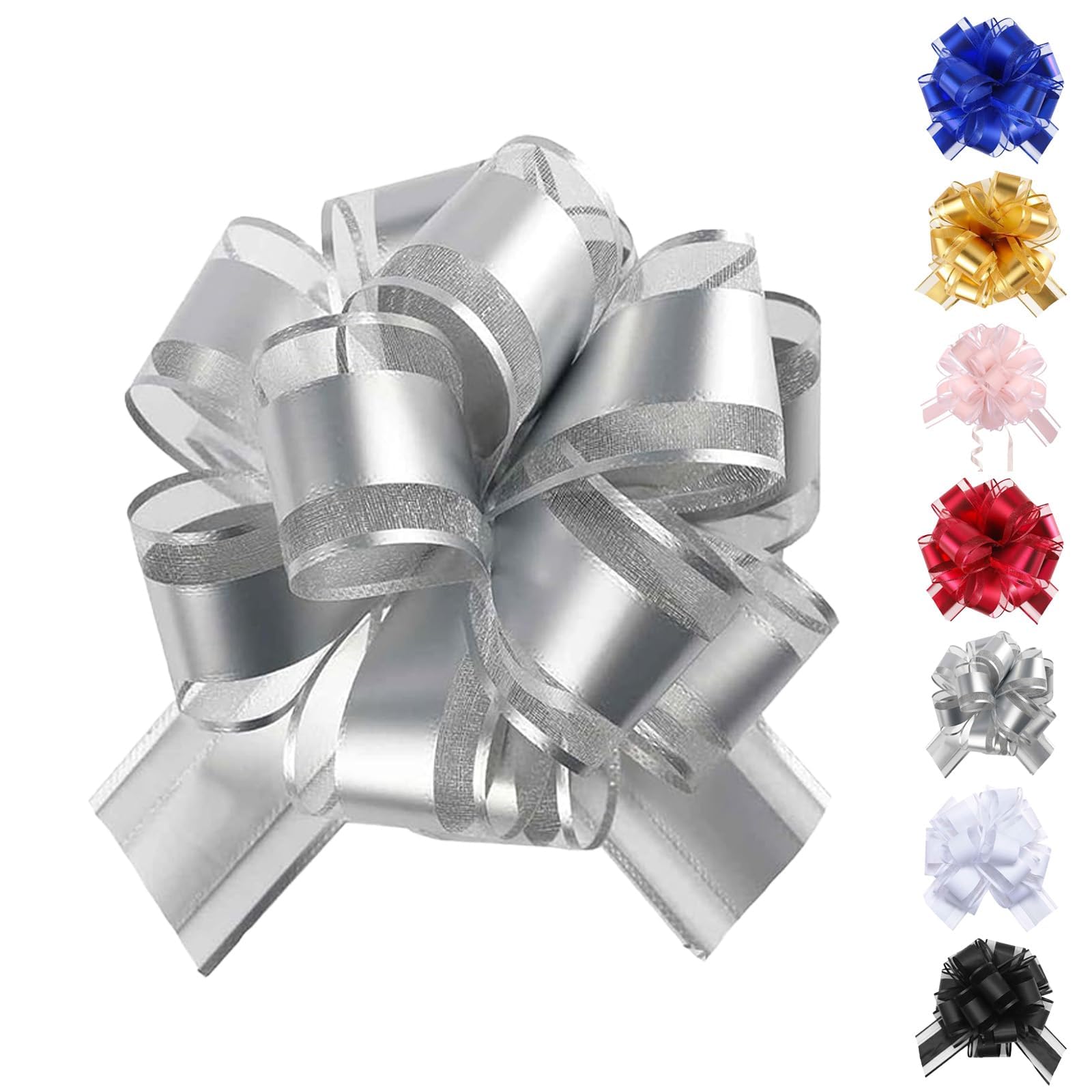 HUANYO 5-Piece Giant Car Bow Kit (70 inch/180 cm), Large Wedding Car Ribbon for Prom, New Car Gift, Huge Present Wrapping Bows for Party Decoration (silvery)