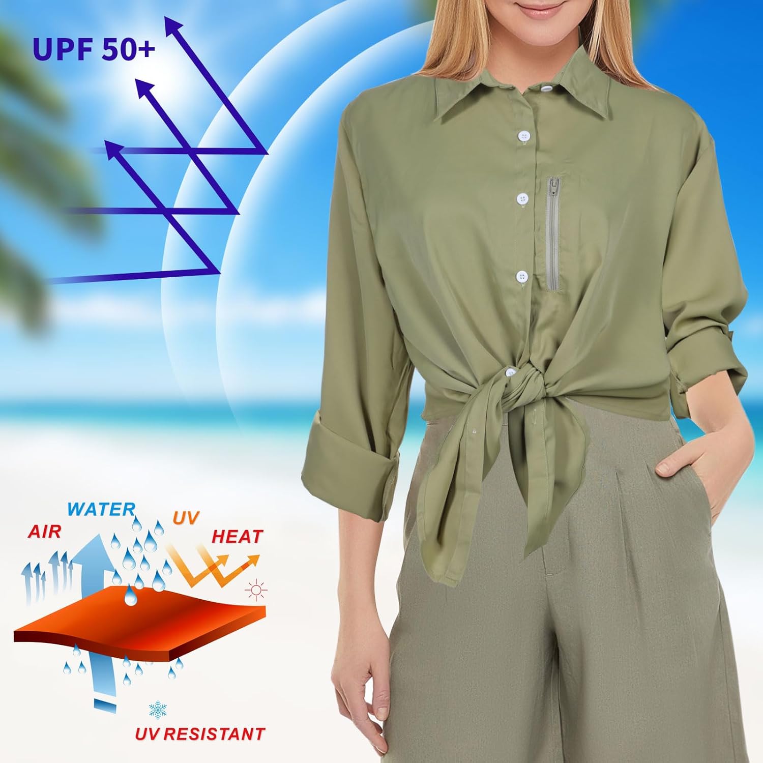 Camicia Donna UV UPF 50+ - Maniche Lunghe - Tessuto Tecnico Traspirante - Per Trekking, Outdoor - Foto 3