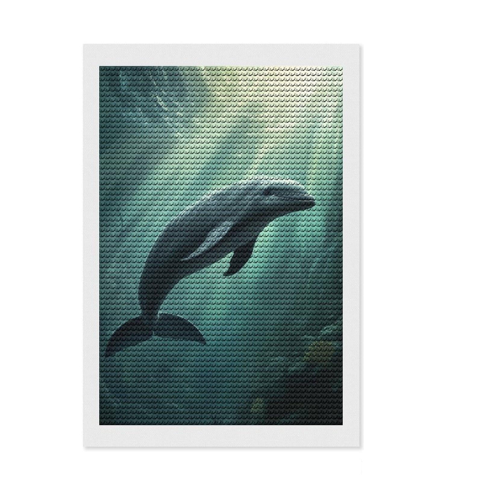 Junmoney Porpoise Dolphin Underwater Diamond Painting Set 8"x12", Stress Relief Craft, Finish and Display, Boho Decor, for Women, Sparkling Round Gems