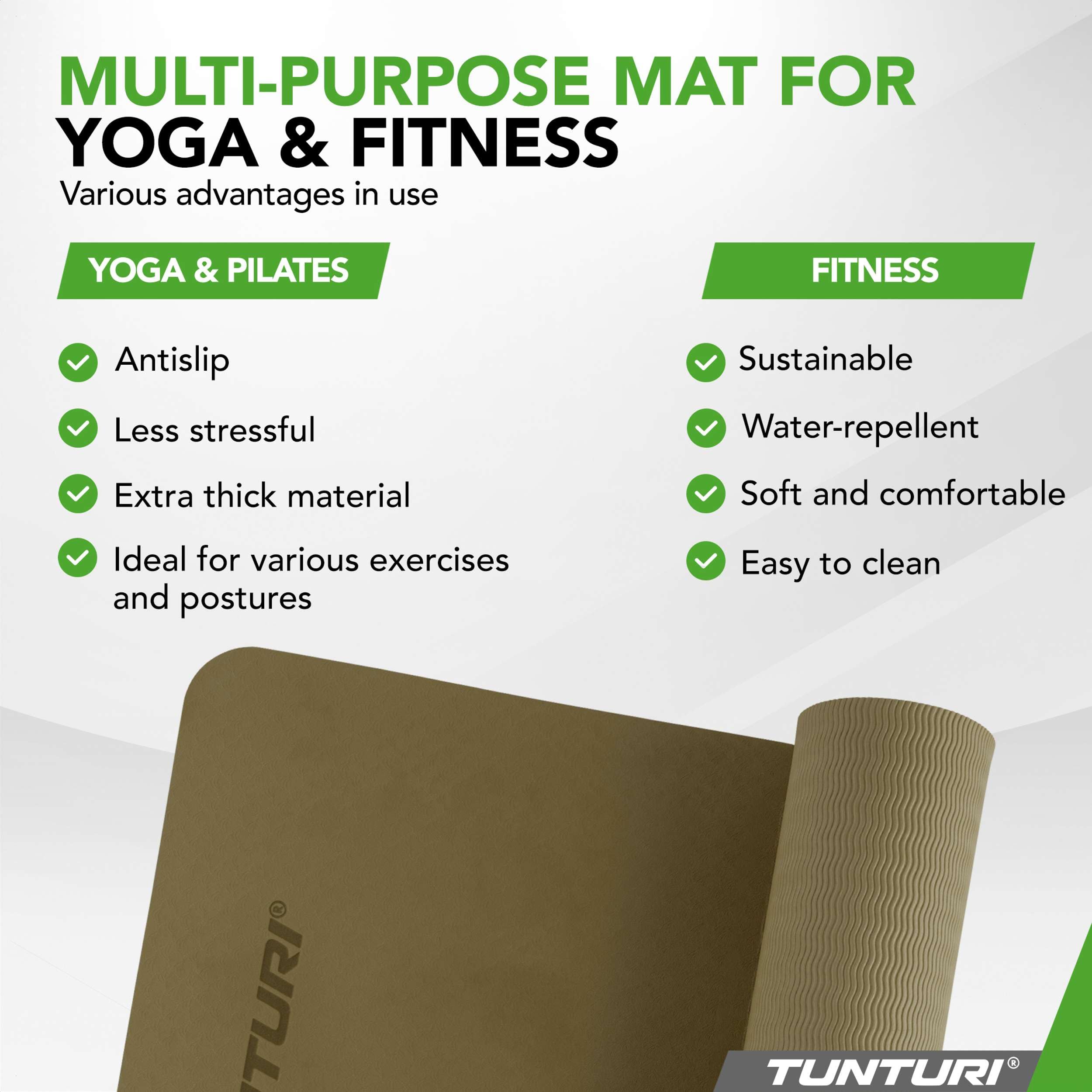 Tunturi Esterilla de yoga gruesa de 8 mm, antideslizante, con correa de transporte, para yoga y pilates, 183 x 61 x 0,8 cm, especialmente cómoda