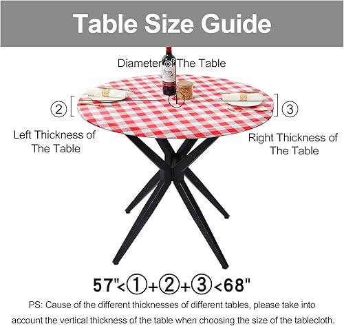 Miniatura 5 de smiry - Mantel de vinilo redondo para mesa de 57-68 pulgadas, mantel elástico, ajustado e impermeable, diseño de cuadros, respaldo en franela, para