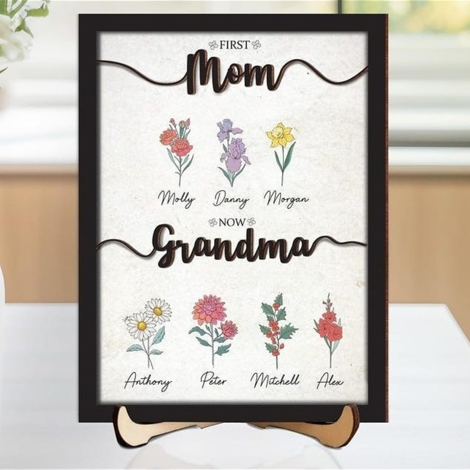 Letrero de madera personalizado de flores del mes para jardín de la abuela 20x30cm