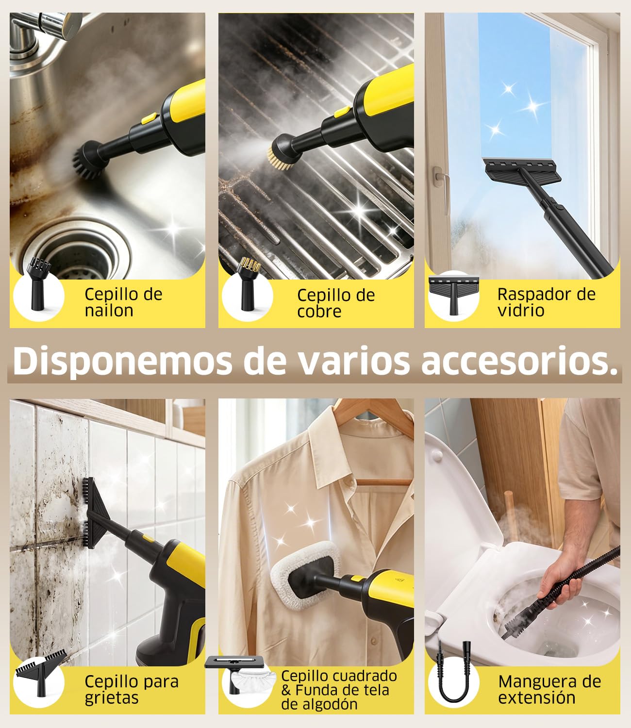 PEXCHO Limpiador a Vapor Multifunción 7 en 1, 1500 W Mopa de Vapor, Elimina el 99,9% de Virus y Bacterias, se calienta en 15 segundos, Vaporeta Limpieza Hogar sin Productos Químicos