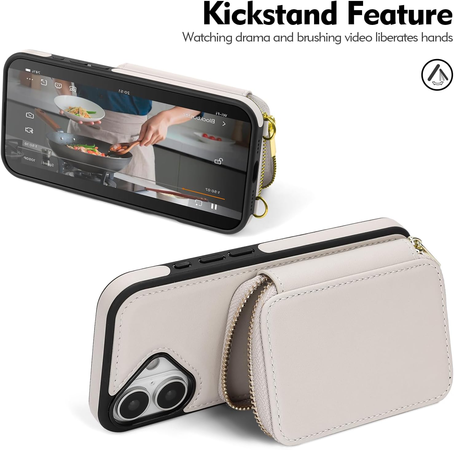 SkyEagle Compatible with iPhone 17 Wallet Case Women,RFID Blocking Crossbody Phone Purse Case PU Leather Zipper Handbag Wrist Strap Cover Credit Card Holder,for Apple 17 6.3",Beige