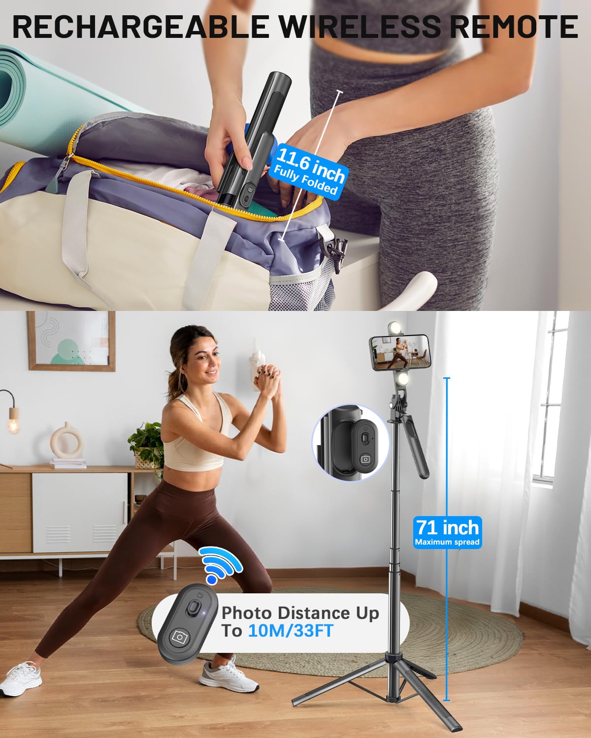 Yeaki Vlogging Kit für iPhone/Android, 180,3 cm Selfie-Stick-Stativ für iPhone mit Licht, kabelloser Fernbedienung und Mikrofon, verstellbares Telefonstativ für TikTok/YouTube Starter Content Creator
