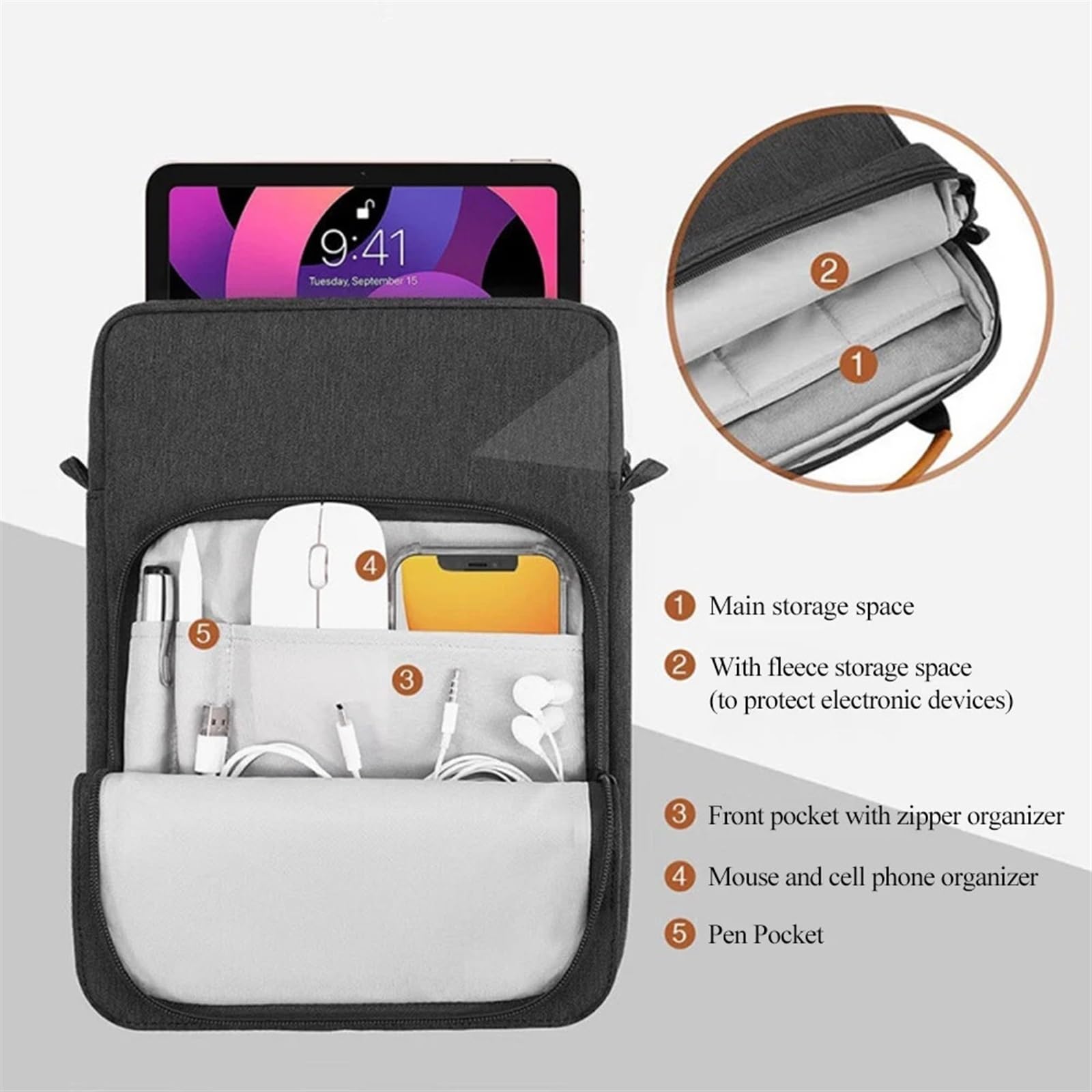 Ufficio Borsa a tracolla for tablet portatile for MacBook Air Pro 11 12 9th / 10.5 "11" Custodia for iPad for Surface HP DELL Cartella