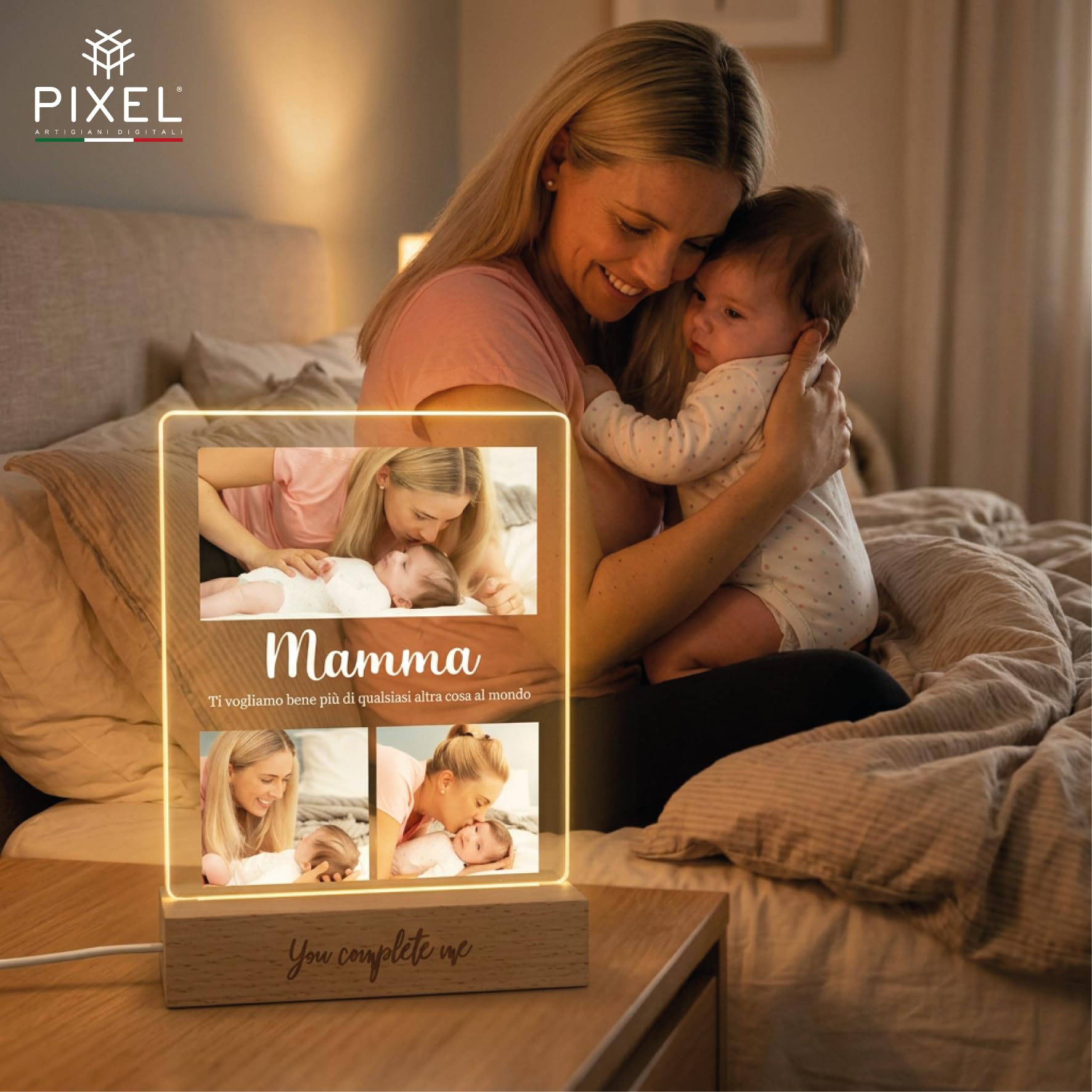 Lampada personalizzata con foto per Festa del Papà e Festa della Mamma – Regalo personalizzato originale con luce LED - cornice fotografica - idee regalo Nonni - Idea regalo Natale