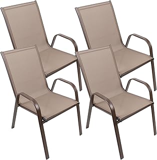 THE SECRET HOME - Conjunto de 4 Sillas de Jardín - Asiento en Metal y Tela para Exteriores - Ideal para Jardín, Balcón o Terraza - Varios Modelos (4, Modelo 5 - Marrón/Marrón)