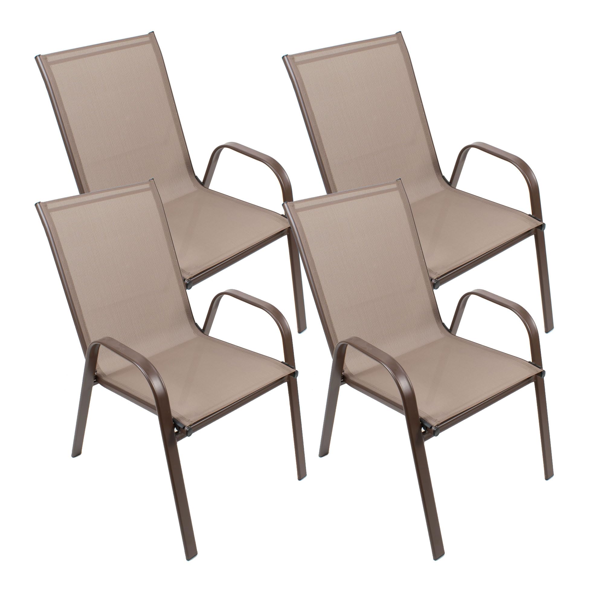 THE SECRET HOME - Conjunto de 4 Sillas de Jardín - Asiento en Metal y Tela para Exteriores - Ideal para Jardín, Balcón o Terraza - Varios Modelos (4, Modelo 5 - Marrón/Marrón)