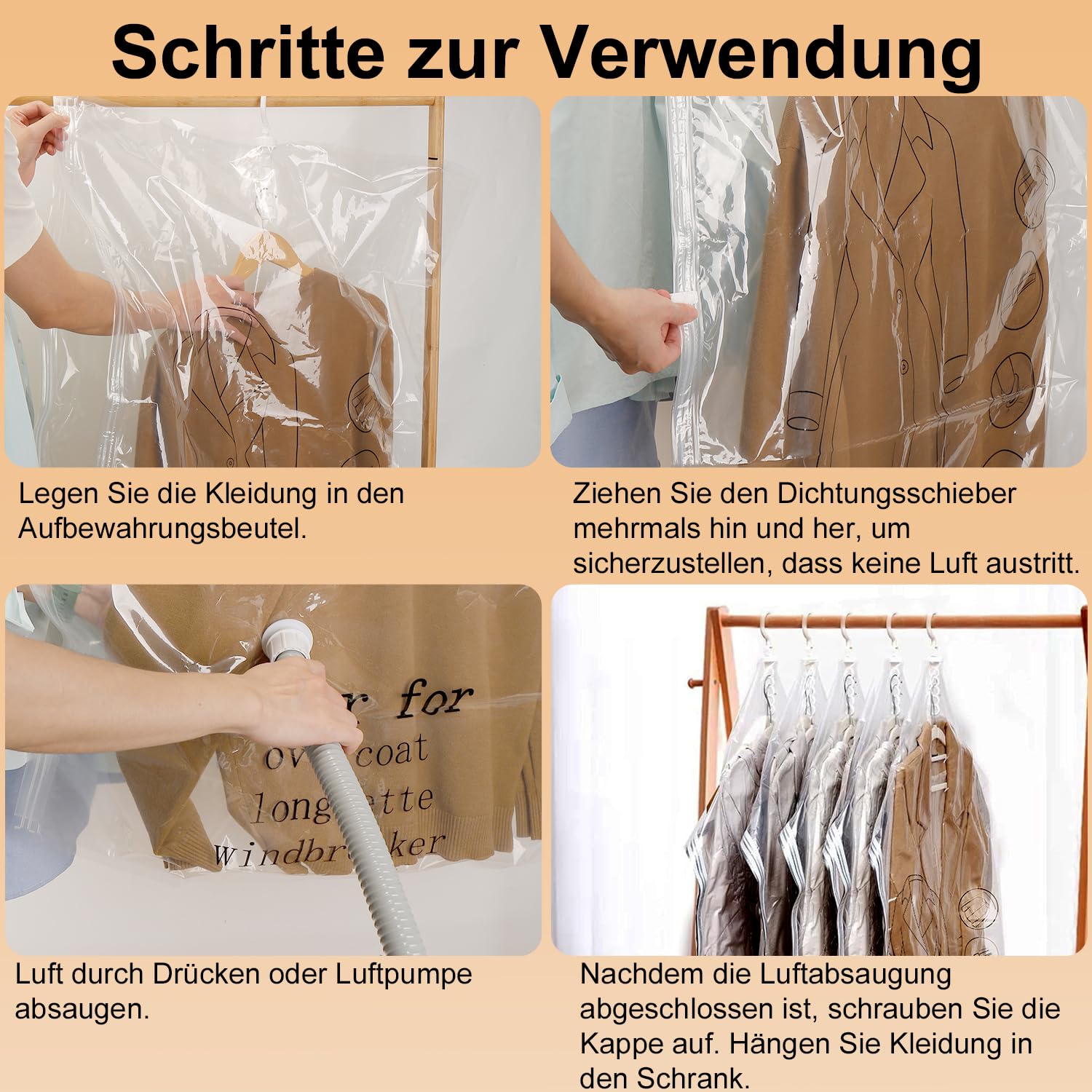 Sacchetti sottovuoto sospesi per vestiti, confezione da 4 (105x70 cm), sacchetti sottovuoto per abiti, cappotti, risparmia l'80% | Leroy Merlin