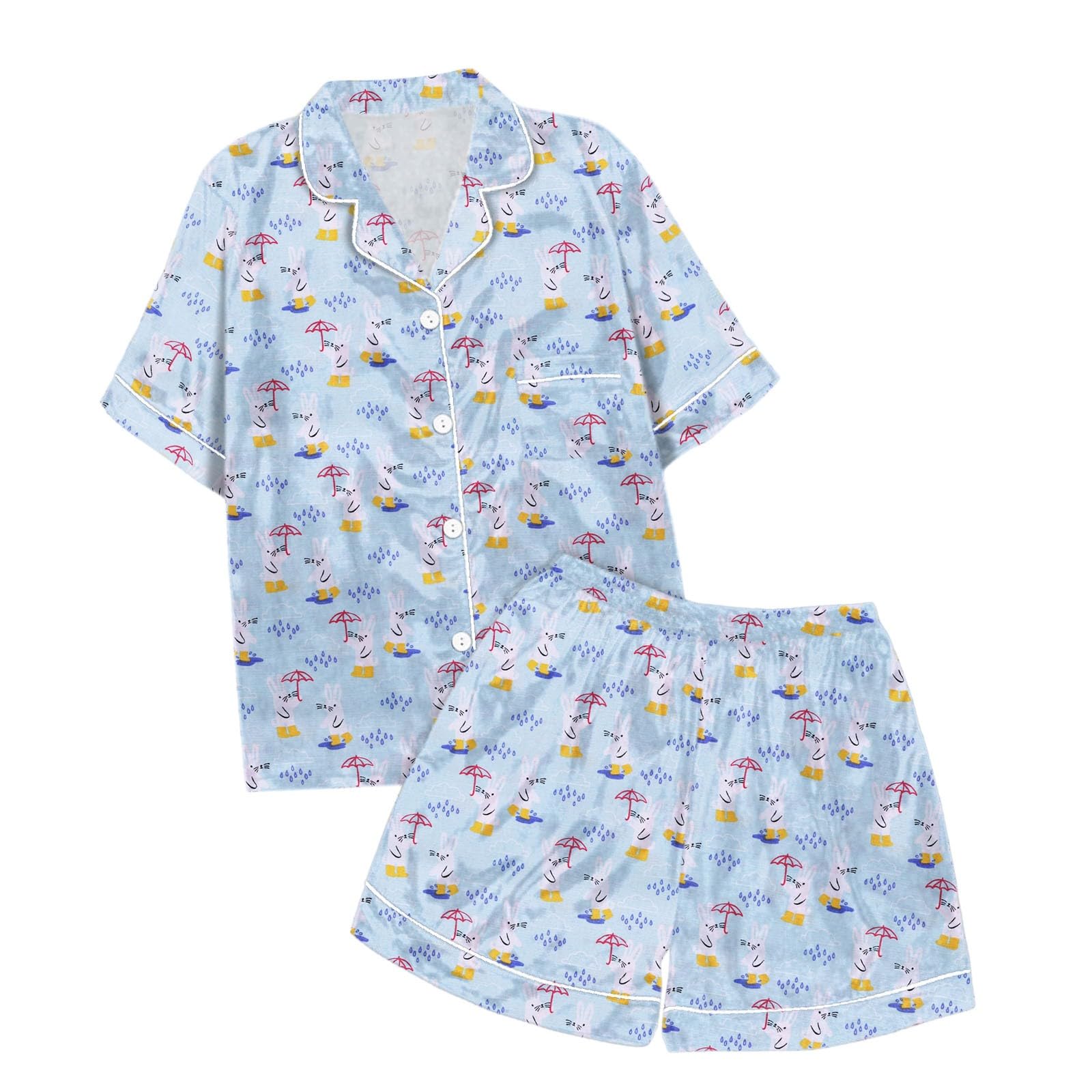 2-teiliges Pyjama-Set für Damen, Pyjama-Set mit Tiger-Blumen-Grafikdruck, kurzärmeligem Hemd Shorts mit Knöpfen