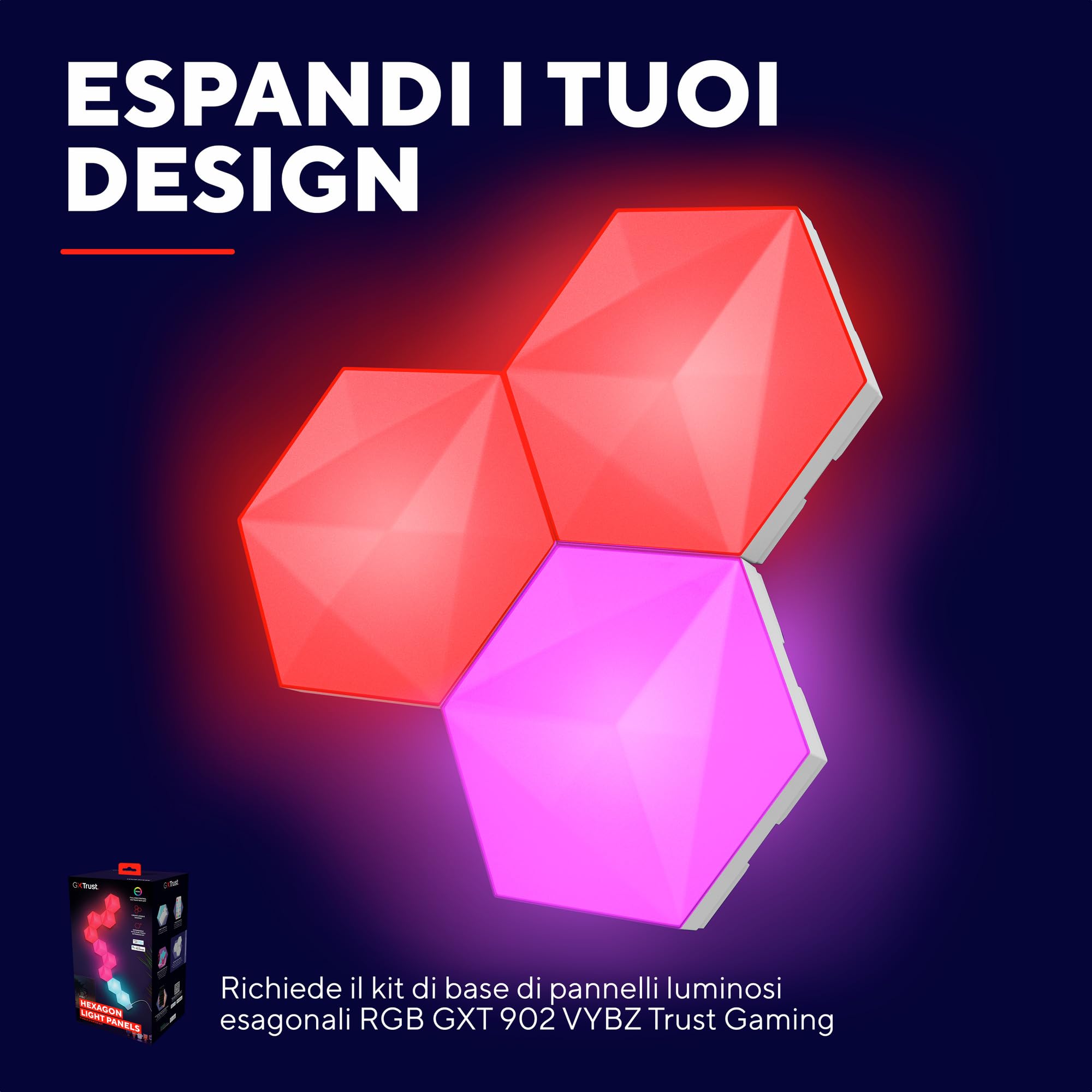 GXTrust Trust Gaming GXT 903 Vybz Pannelli LED Gaming, Kit di Estensione da 3 Pezzi, LED Personalizzabile, 44 Modalità di Illuminazione, Sincronizzazione Musica, Applicazione, Luci LED per Camera