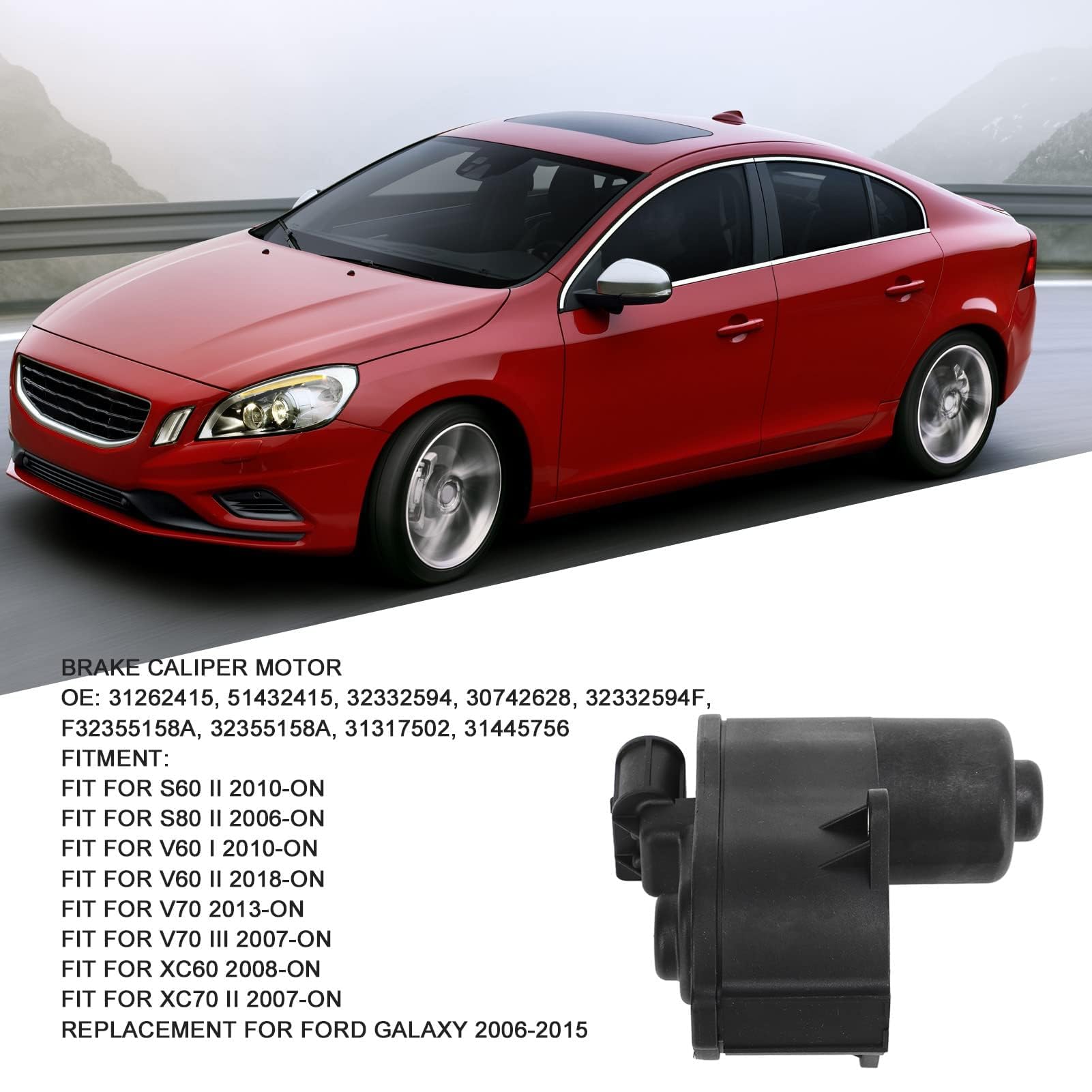 Motor de freno de estacionamiento eléctrico Rendimiento confiable Pinza de freno trasero Servo de freno de mano eléctrico 31262415 Fácil de instalar para S60 S80 V60 V70