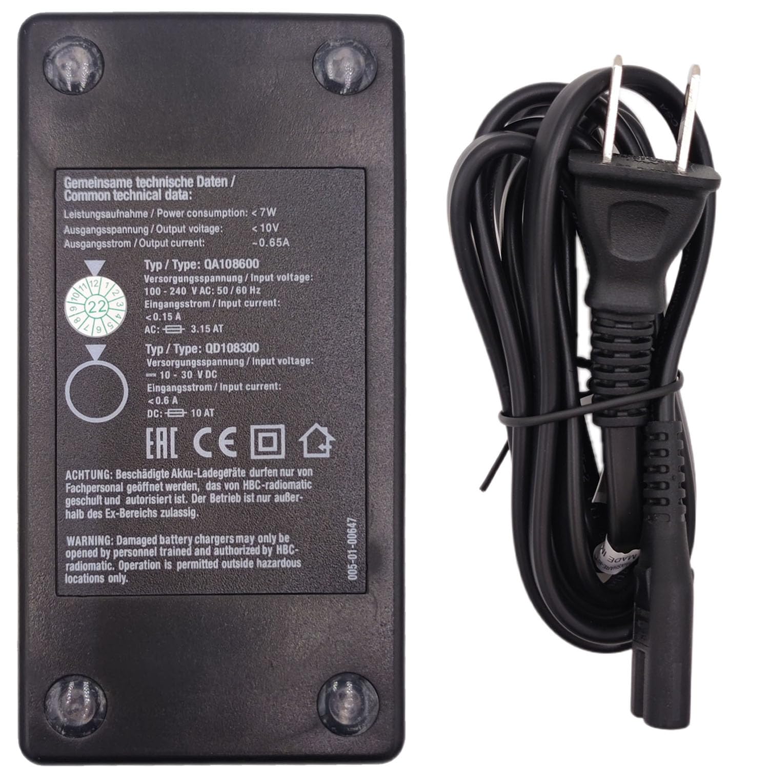 D-74564 ładowarka 120 V do akumulatora 3,6 V 2100 mAh BA223030 BA223000 HBC do pilota zdalnego sterowania HBC, AC 100 V ~ 240 V QA108600