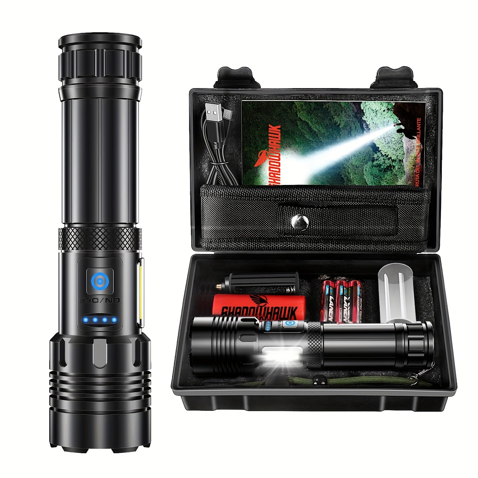 Shadowhawk Flashlights High Lumens Rechargeable,LED Flashlight 980000 Lumen, Super Bright Flash Light Battery Powered with 7 Light Modes, Handheld Flashlight Powerful Linterna for Emergency Gift