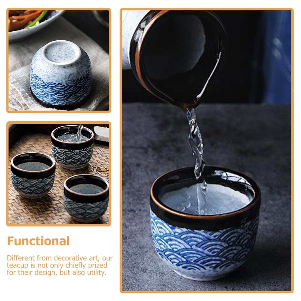 Set da 6 Tazze da Tè in Ceramica Resistente Alte Basse Temperature, Tazza D'acqua Comoda per Uso Quotidiano, Accessorio per Casa e Ufficio Stile Giapponese