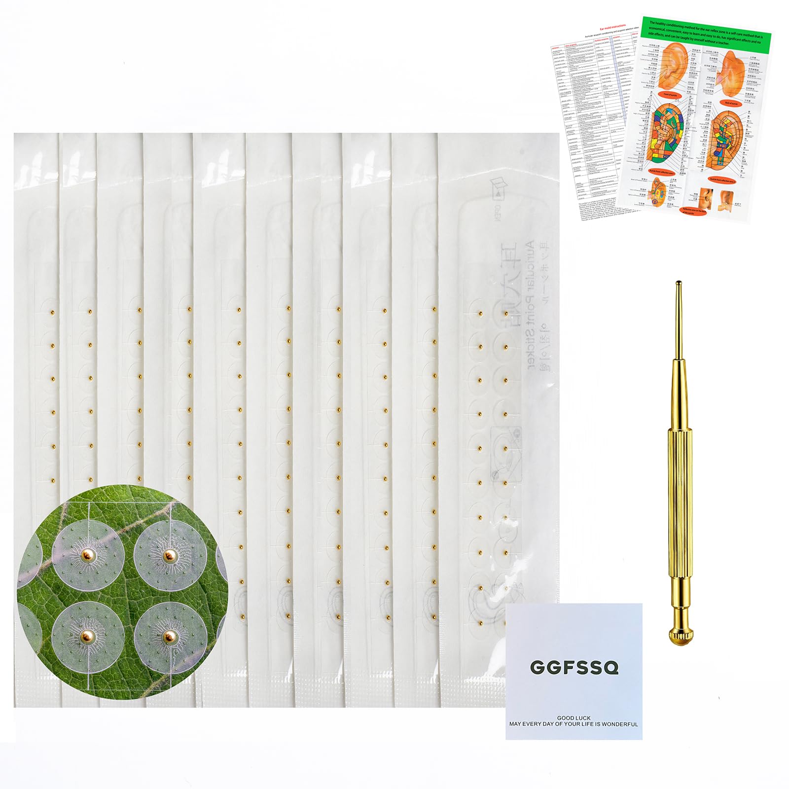 Ear Seeds Acupuncture Kit - 200 Pieces - Acupressure with Ears Seed, with Bonus Free Chart and Brass Acupressure Probe - for Balance & Wellness (gold-200pcs)
