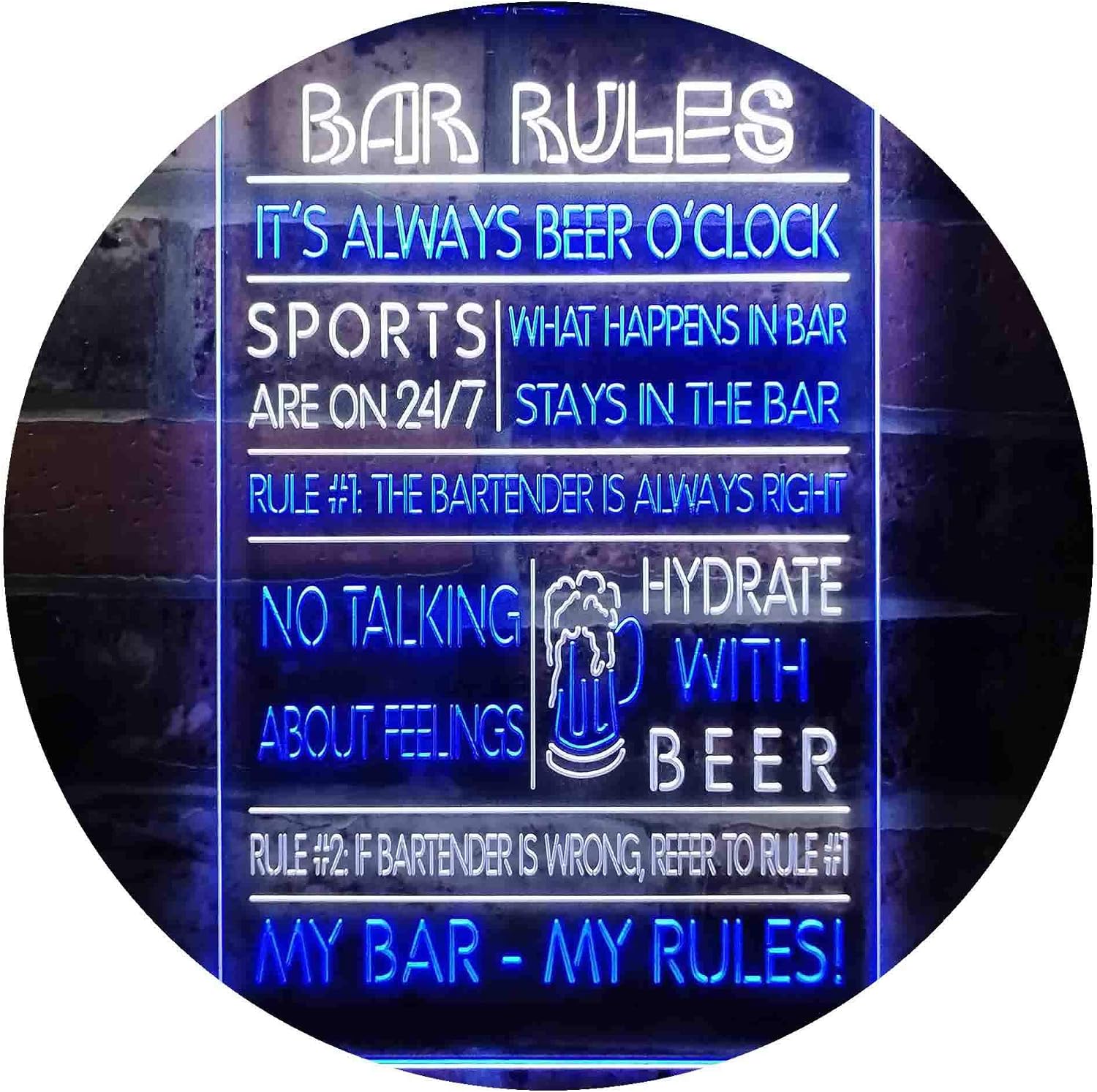 ADVPRO My Bar My Rules Man Cave Home Bar Beer Décor Dual Color LED Neon Sign White & Blue 12" x 16" st6s34-i3414-wb