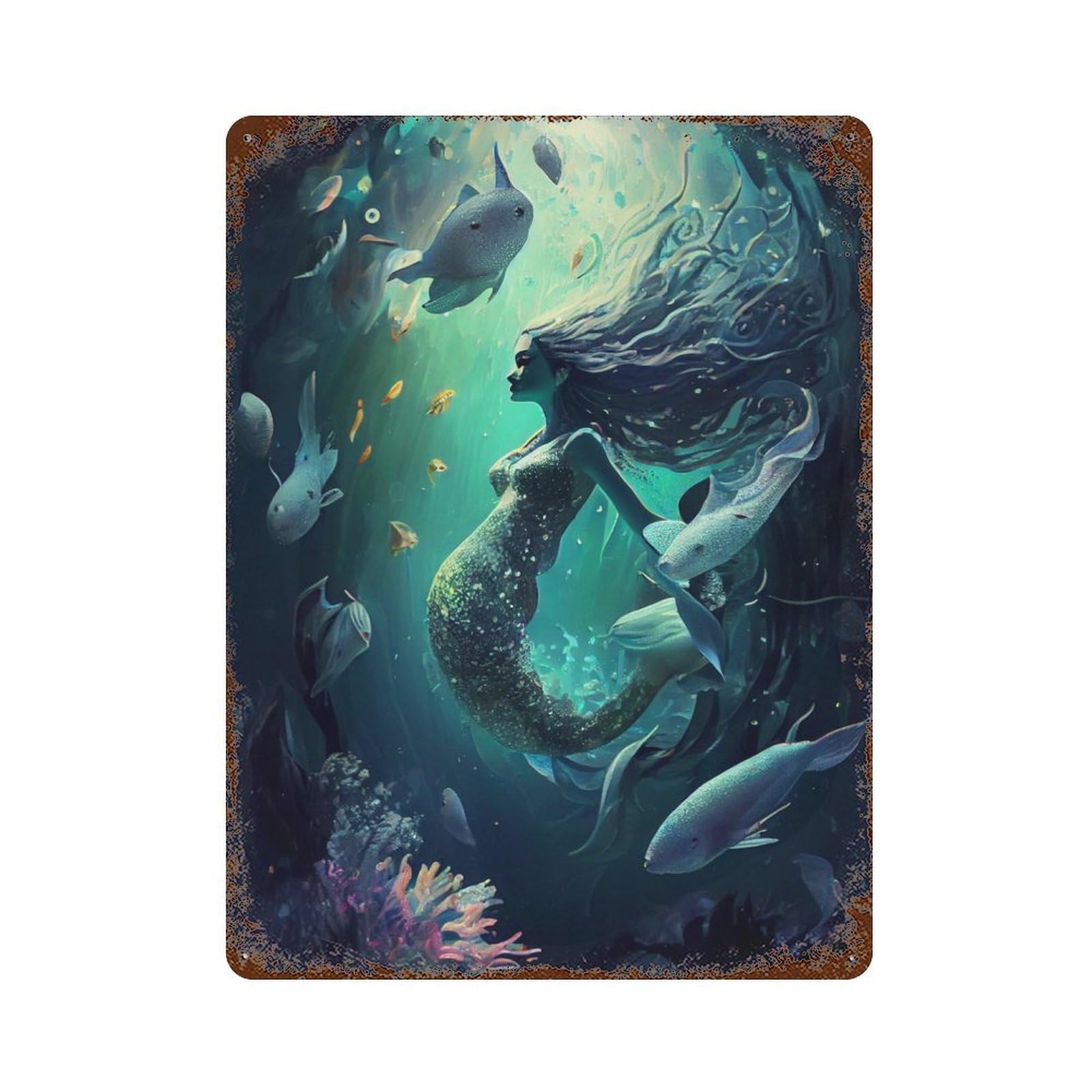 Mermaid Underwater Retro Metal Sign 15.7"x11.8", Vintage Wall Decor for Garage, Pub Or Kitchen