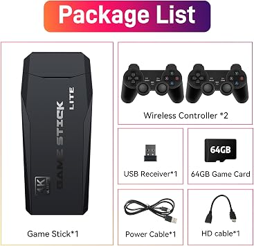 Retro Gaming Console with Built in 25000+ Classic Games, Plug and Play Video Game Console for TV, Retro Game Stick Compatible 9 Game Emulators, Gaming Stick with 2 Controllers, 4K HD