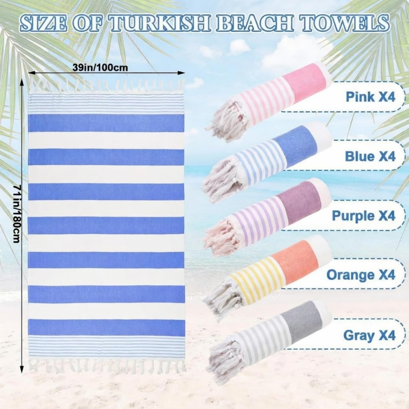 Mepase Paquete de 20 toallas de playa turcas de 39 x 71 pulgadas, algodón turco, sin arena, ligeras, de secado rápido, con flecos, para playa, piscina, yoga, viajes, camping