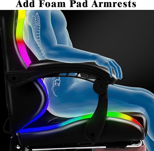 Miniatura 7 de Silla de Juegos con Luces LED RGB de Estilo Carrera, Sillas de Juego para Adultos y Niños, Silla Gamer con Masaje Lumbar, Silla de Computadora de