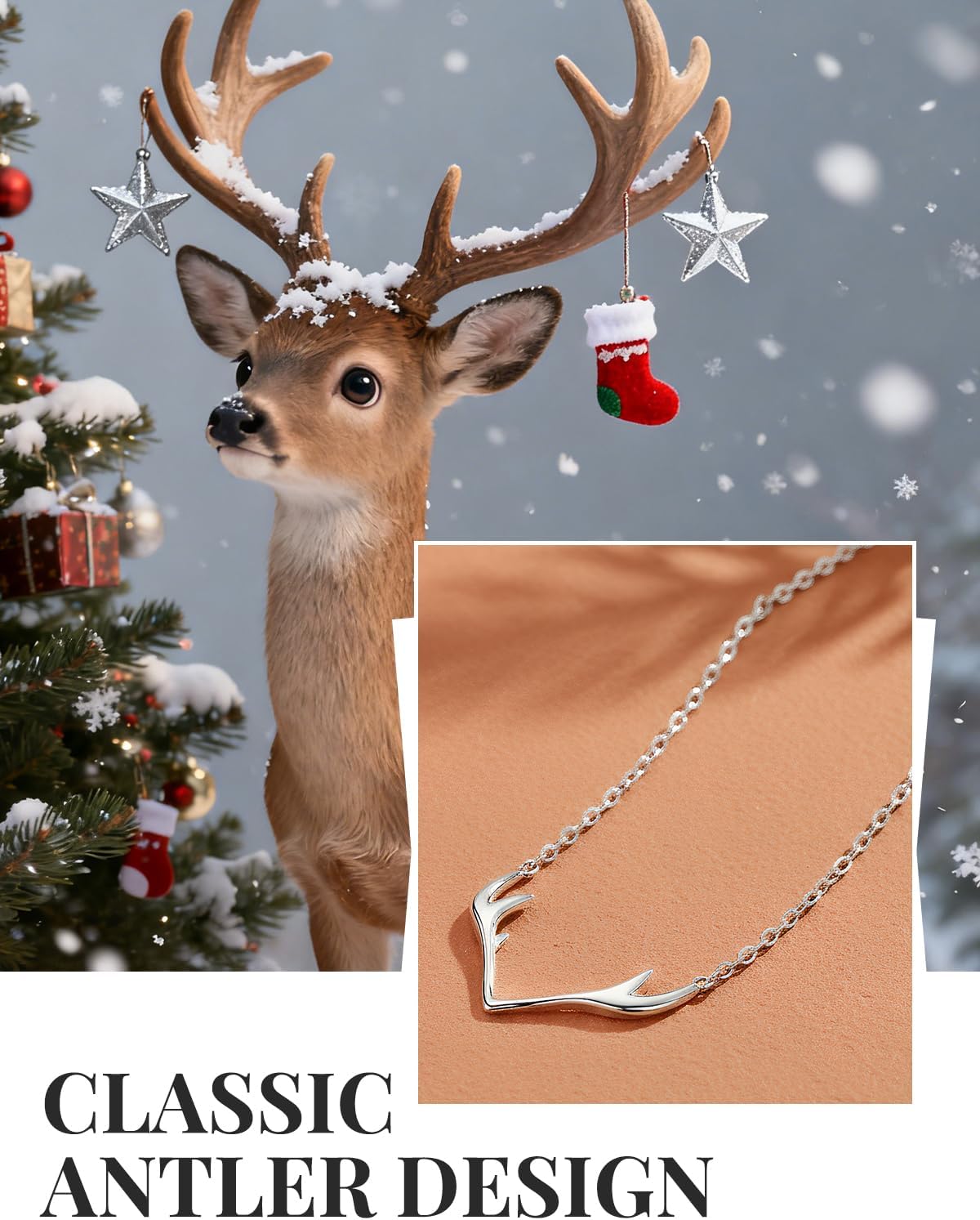 Silvora 925 Sterling Silver Deer Antler Necklace, Antler Deer Jewelry Antler Pendant Choker Birthstone Necklace Christmas Jewelry for Women - Image 3