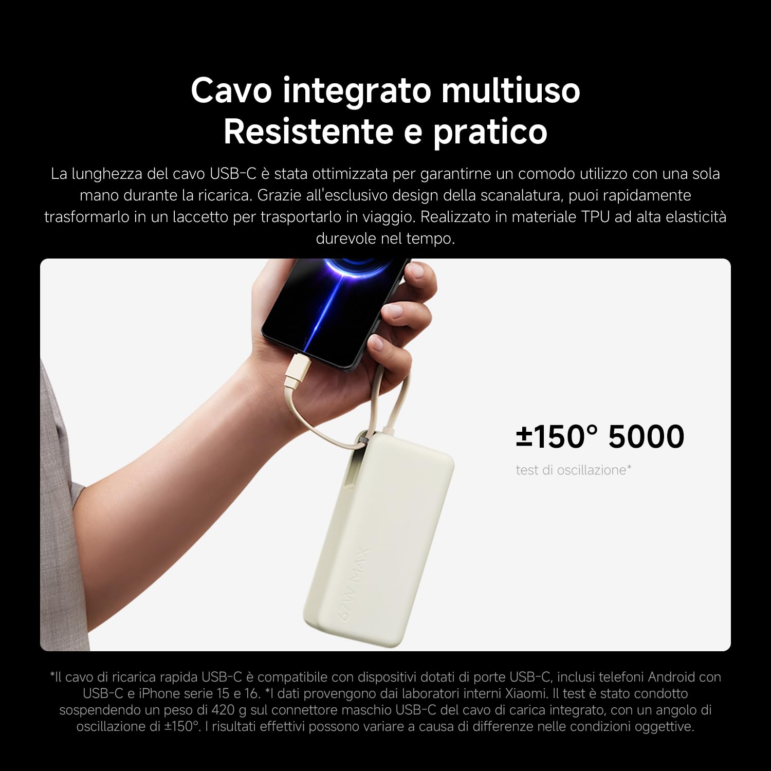 Xiaomi 67W Power Bank 20000mAh, Caricatore Portatile USB-C, Carica Rapida | Ricarica rapida 67W, 20000mAh, cavo USB-C integrato. Ricarica bidirezionale — alimenta 3 dispositivi insieme.
