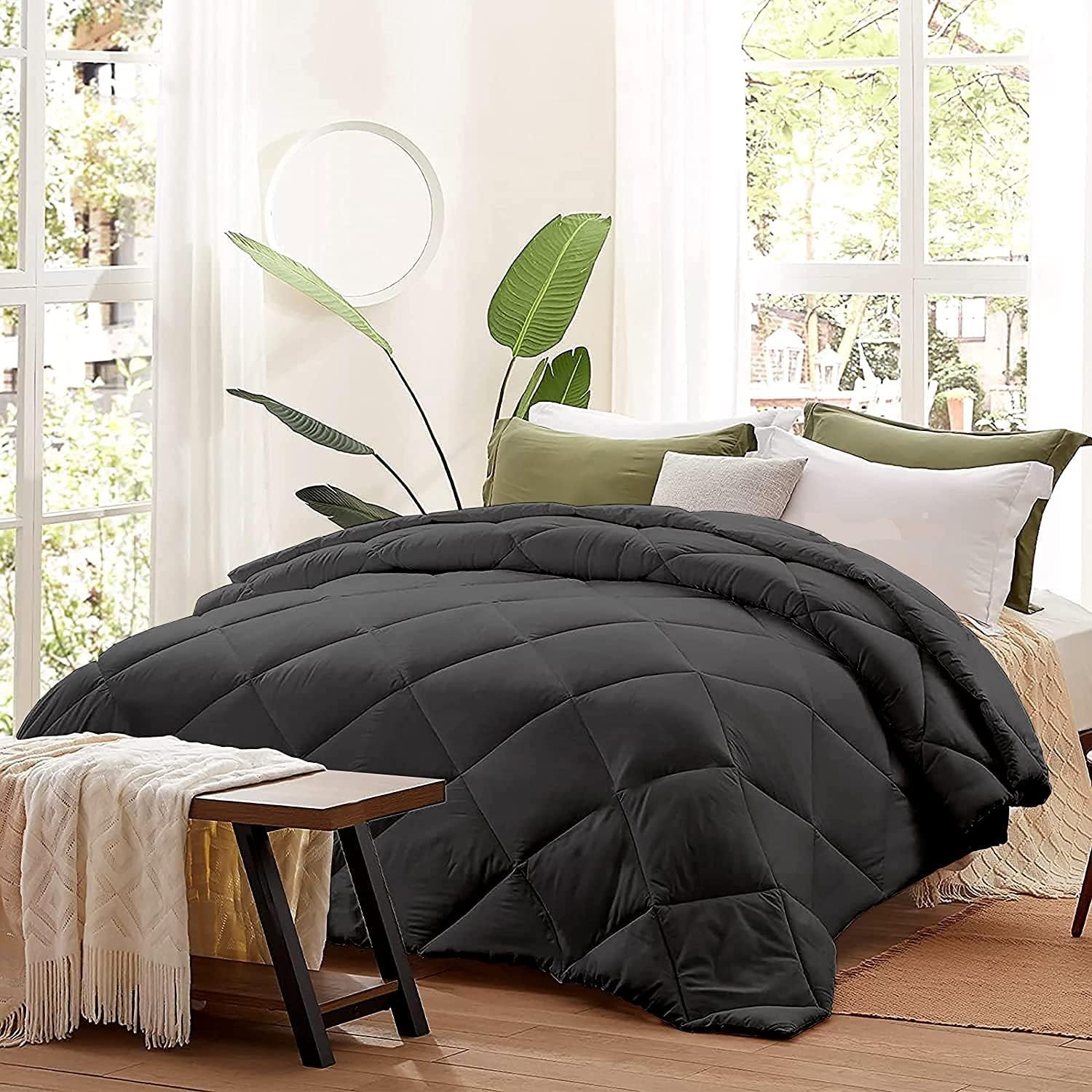 ATK-8 Bedding - Washable Blanket Double Bed Double Size Comforter for Heavy Winter Microfiber 600 GSM Diamond Stitch Quilt (90"x100") Rajai Double Bed Comforters Dark Grey