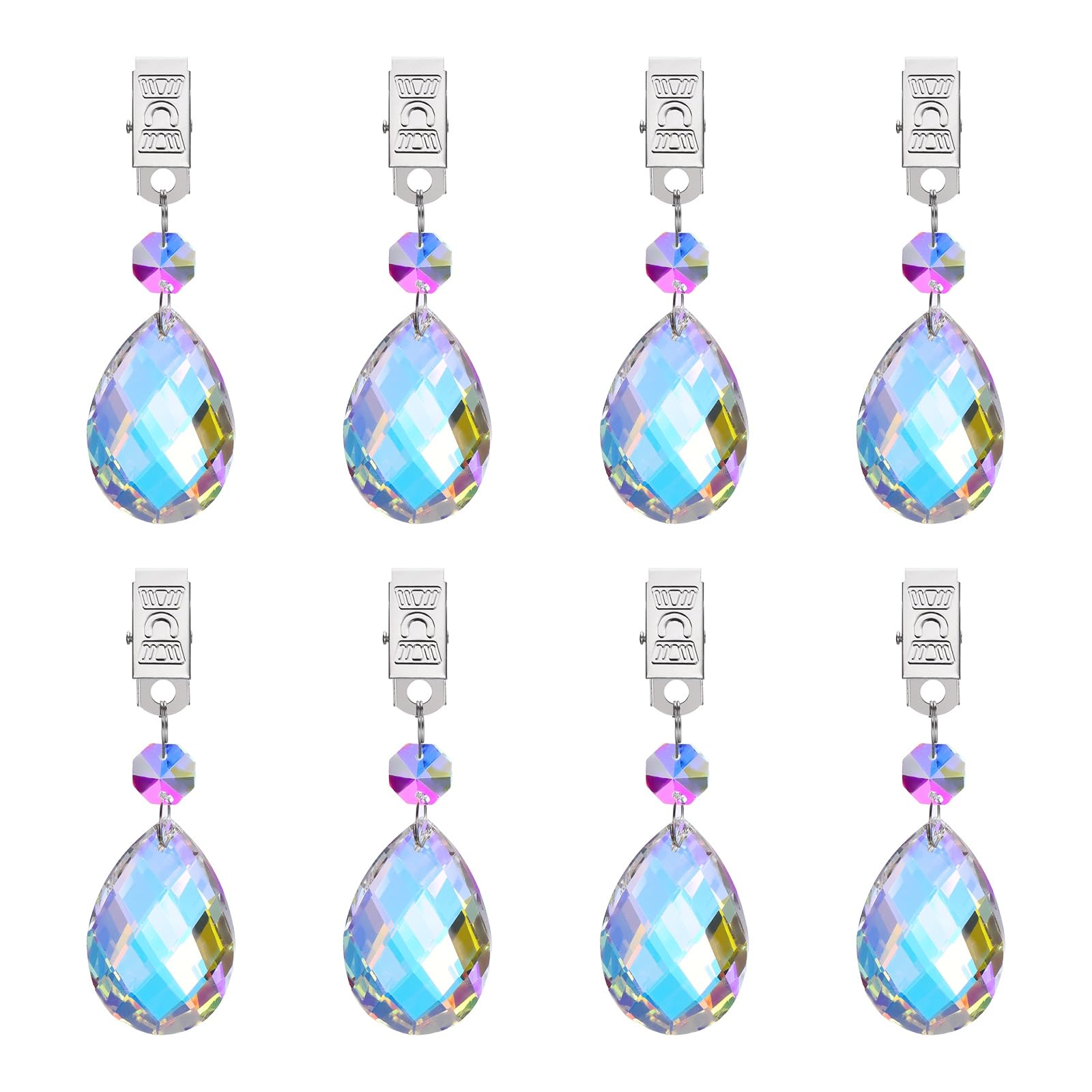 sourcing map 8Pcs Tablecloth Weights, Crystal Table Cover Weights with Metal Clips, Clear Grid Teardrop Shape Pendant Curtain Weight for Outdoor Picnic Garden Table Decoration(AB Color)