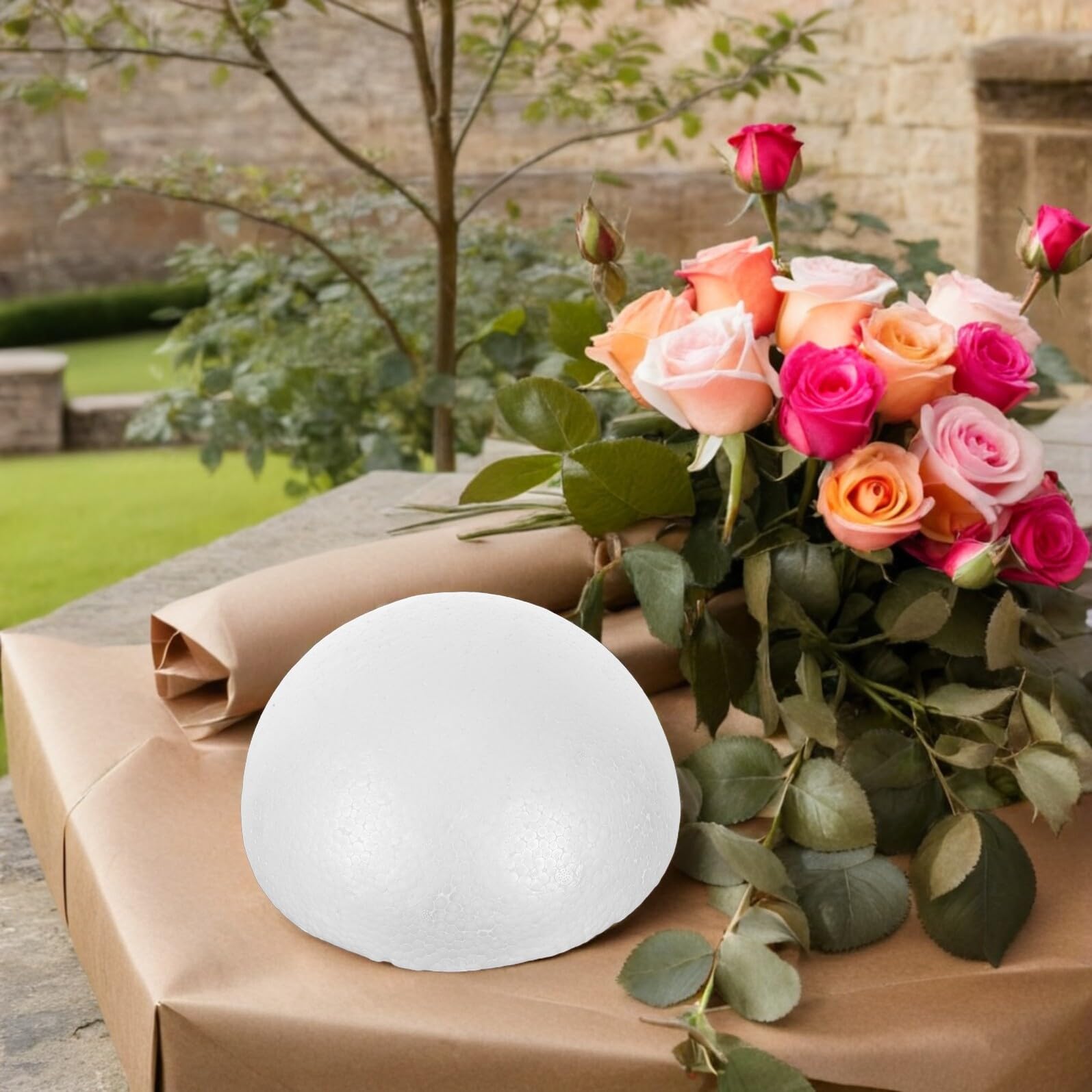 HOMSFOU 2pezzi Sfera Polistirolo Bianca per Artigianato Semisfera in Schiuma per Decorazioni Fai da Te Palline di Schiuma per Composizioni Floreali Centrotavola per Matrimoni e Eventi