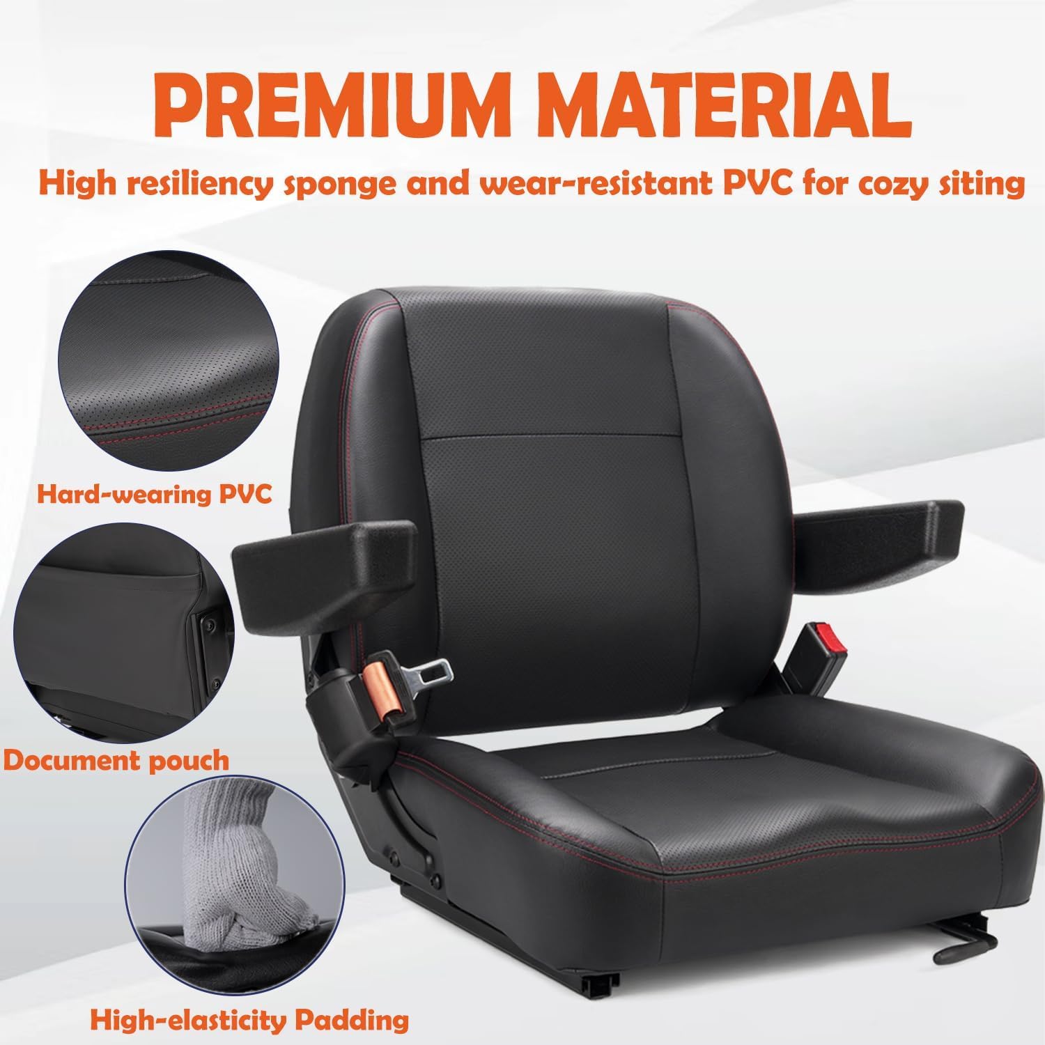 SEATIN Universal Gabelstaplersitz, Gabelstaplerzubehör, Traktorsitz, Fahrerhauszubehör, mit Mikroschalter, Armlehne und Sicherheitsgurt, für Traktor, Mäher, Skid Loader, Teleskoplader, Bagger,