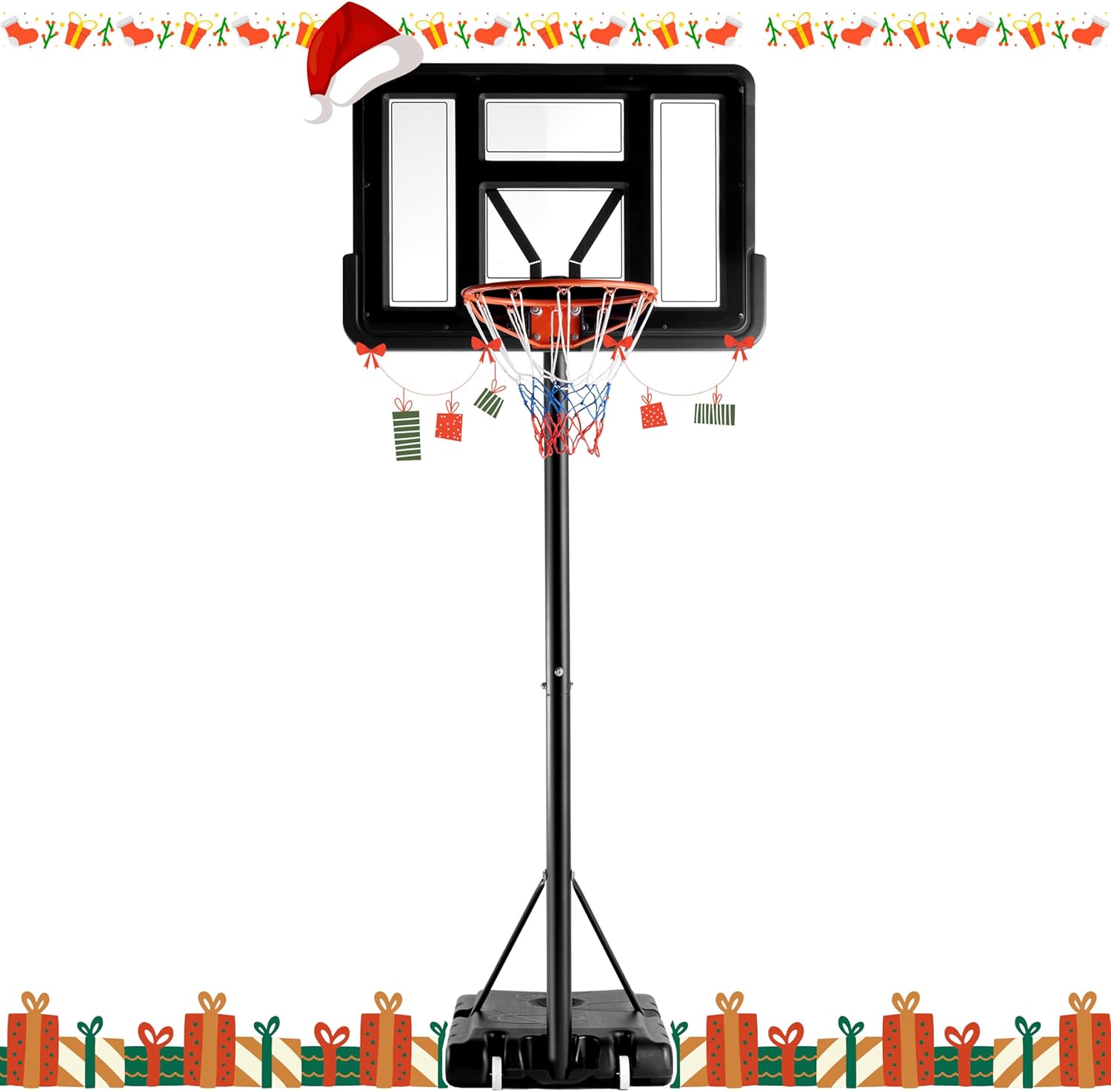 Simple Deluxe Basketball Hoop Outdoor Adjustable 4.2-10ft, Portable Hoops & Goals Court System, 44'' Shatterproof Backboard, Fillable Base & Wheels, Gifts for Kids, Youth, Adults in Backyard/Driveway