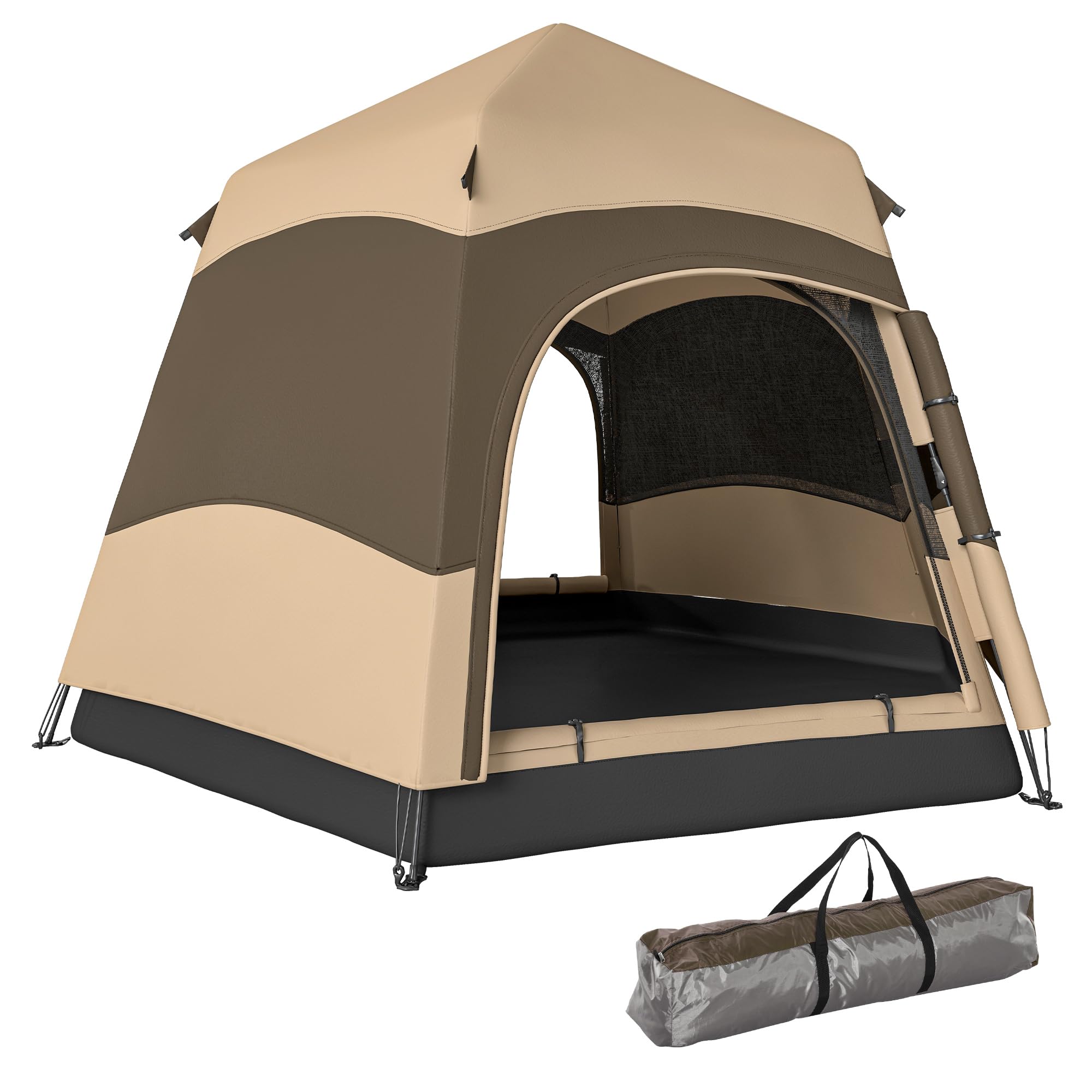 Tienda de campaña instantánea de Doble Capa Outsunny con toldo Impermeable, Tienda Domo Hexagonal para 4 Personas, Refugio de Camping portátil con Suelo Cosido y Bolsa de Transporte, Ideal para